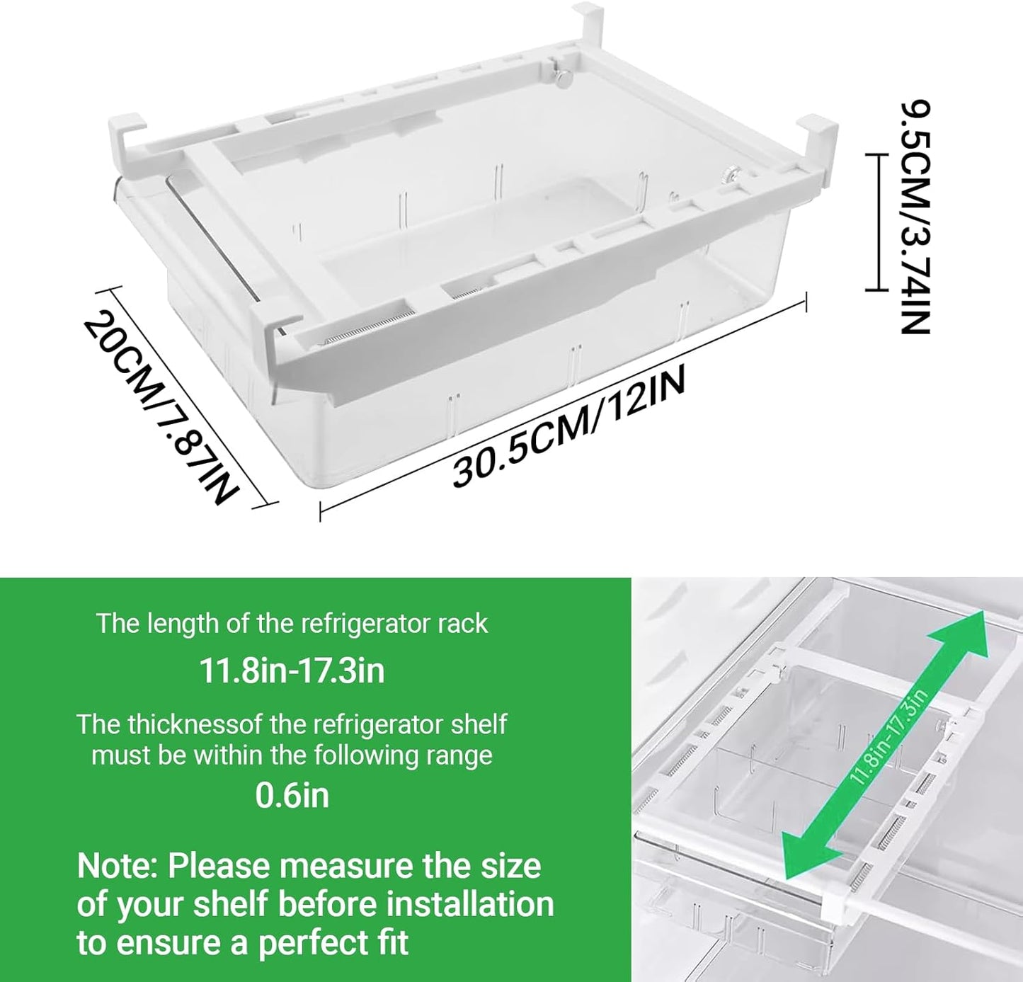 12 in refrigerator drawer - fridge drawer organizer for Deli Meat, Cheese, Produce and More, Stretchable and Deep Storage