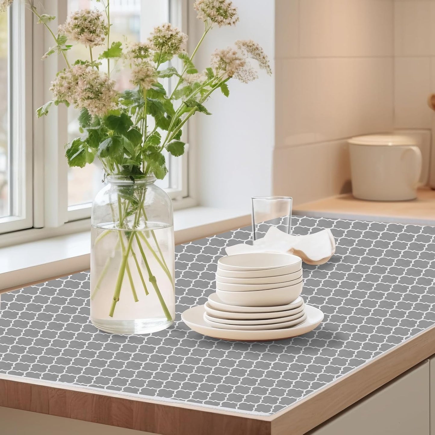 Drawer Shelf Liner for Kitchen Cabinets, Non Adhesive Slip Resistant Shelf Paper Easy to Clean, Strong Grip Thickened Waterproof Washable Mats for Pantry Shelves, Cupboard, Dresser, 24 in x 10 FT