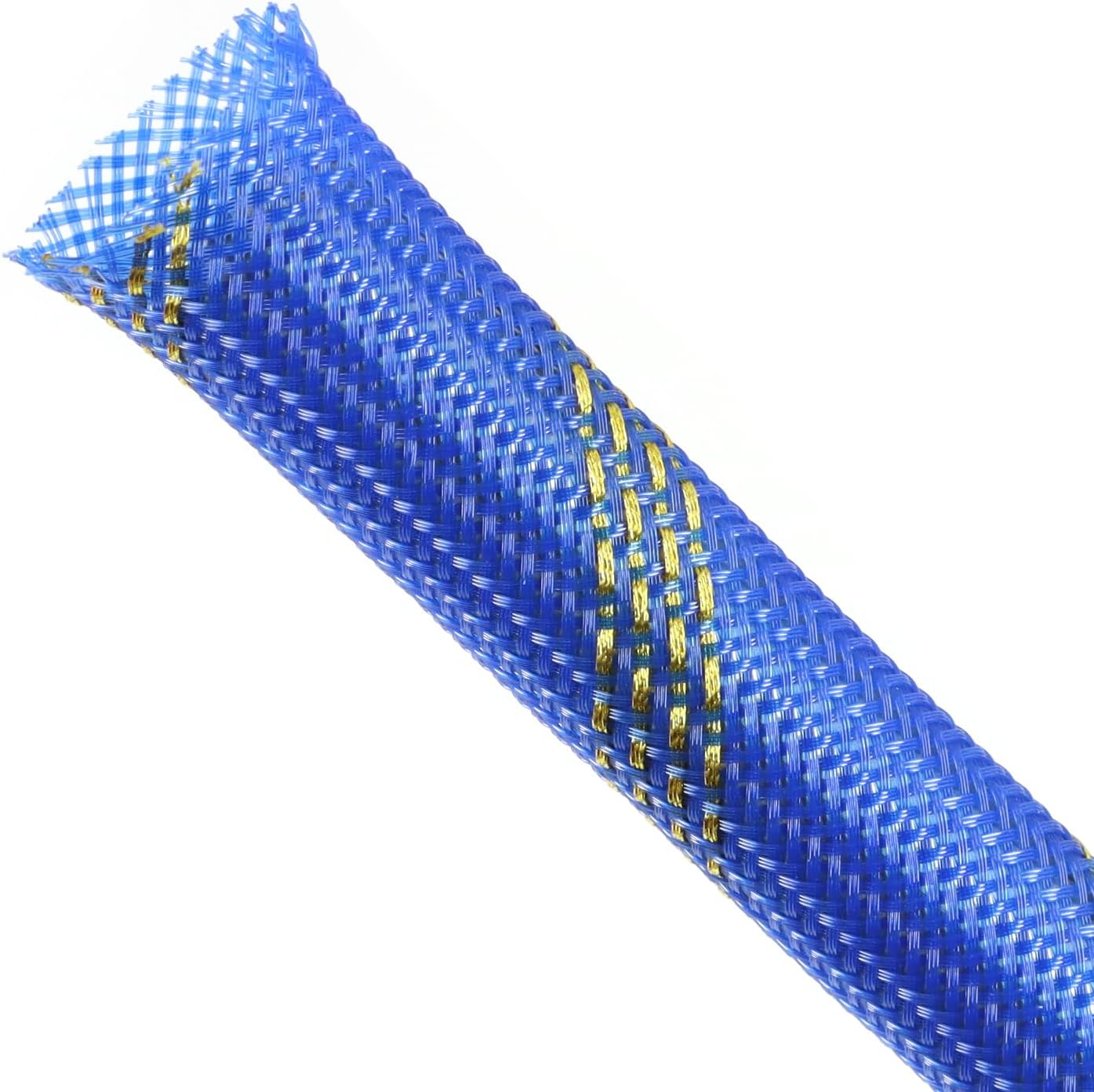 Braided Cable Sleeving, PET Expandable Braided Cable Sleeve, Flexible Mesh Sleeving Cord Management for Audio Video and Other Home Device, Cord Protector from Pets (Blue Gold, 5/8" x 25ft)