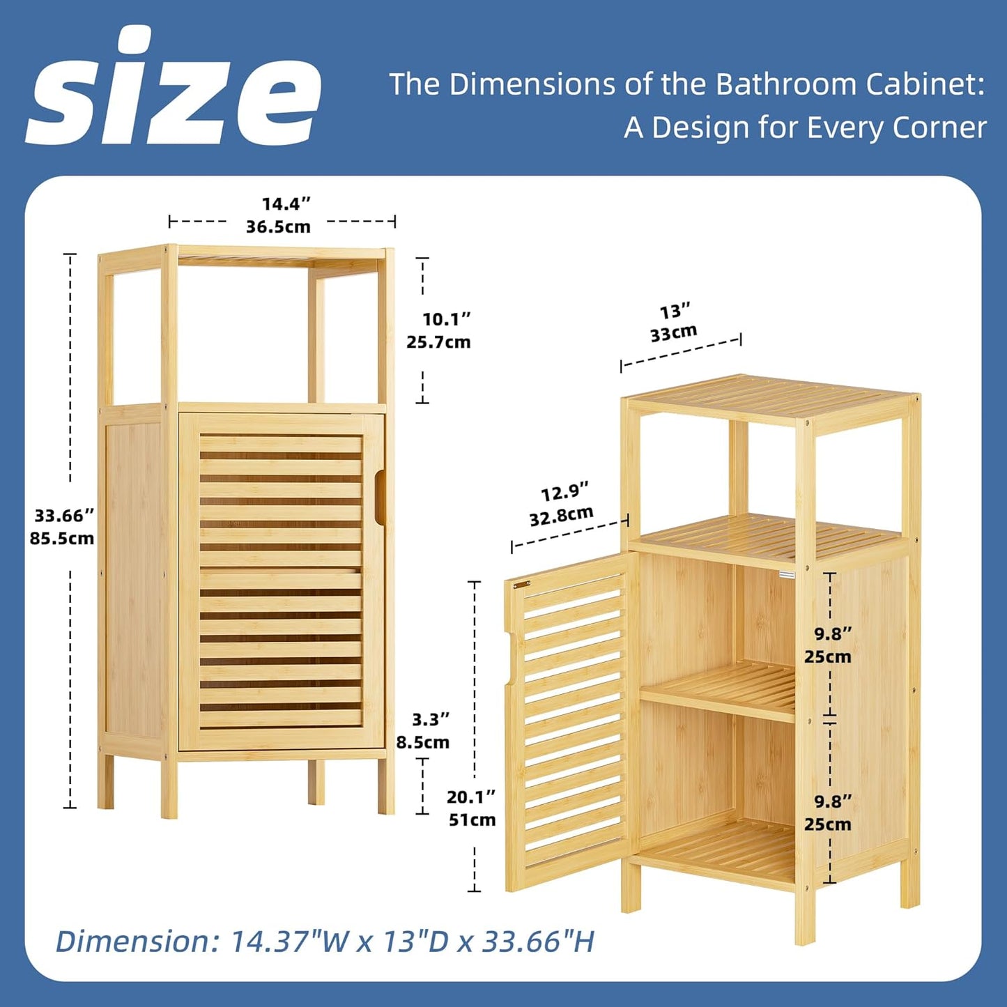 HITNET Bathroom Cabinet Freestanding, Small Bamboo Floor Cabinet, 4 Tier Single Door Sofa Side Table Storage Organizer, Space Saving Kitchen Cupboard, Natural