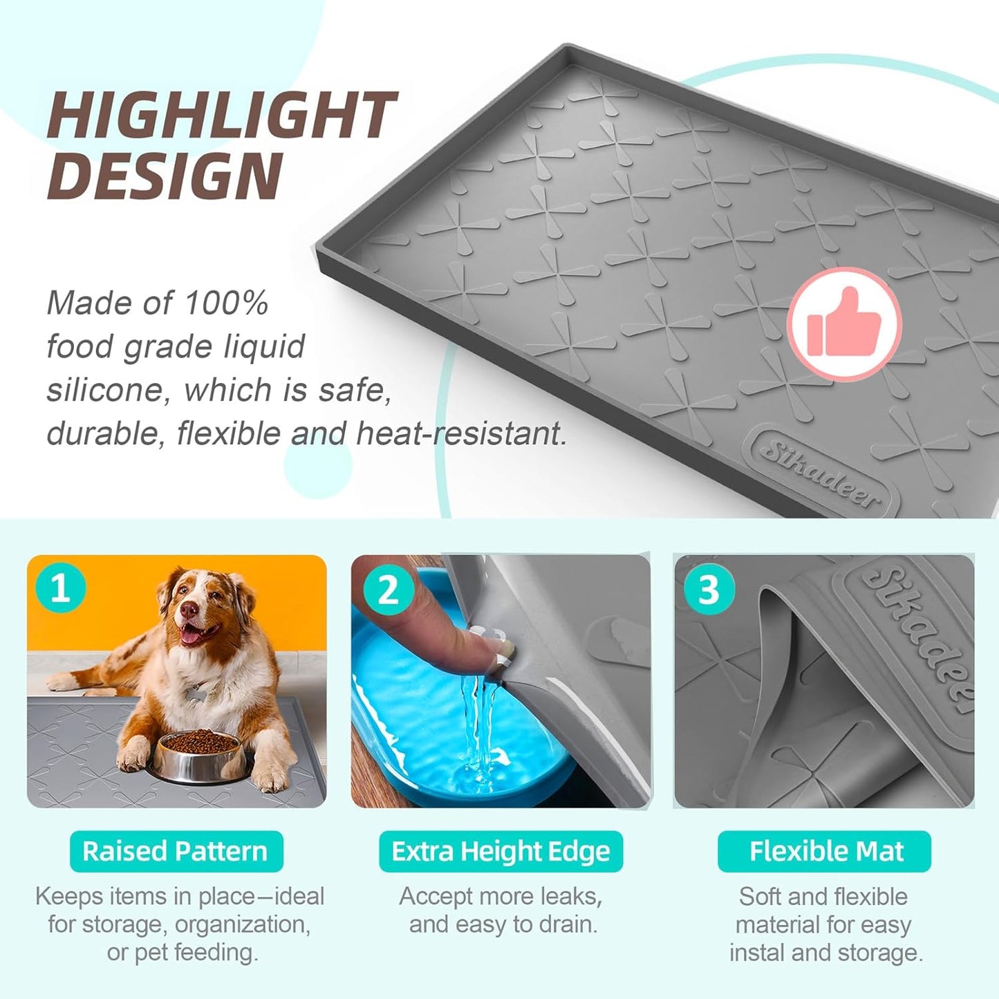 SIKADEER 25" x 19" Under Sink Mat Waterproof, Silicone Mat Kitchen Drawer Shelf and Cabinet Liner, Sink Protector for Kitchen Organizers and Storage, Boot Tray Pet Food Mats