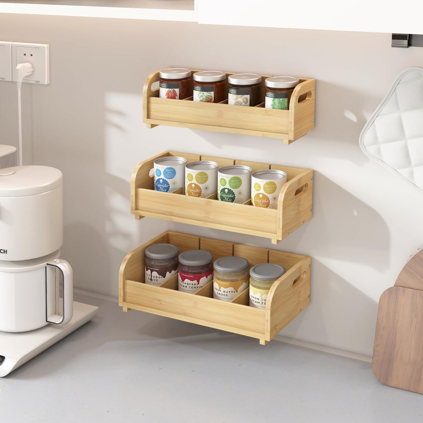 Wisuce Tea Holder for Tea Bags Organizer - Bamboo Tea Organizer for Tea Bags 3-Tier Stackable Wall Mount Large Capacity Tea Storage Box (Nature)