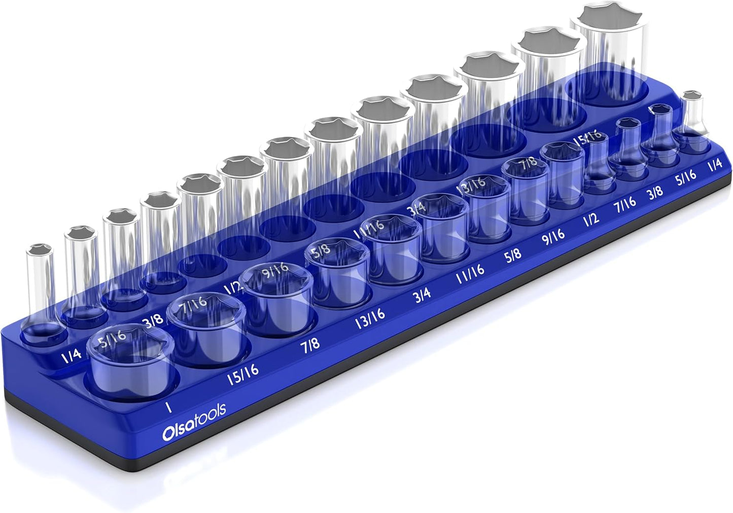 Olsa Tools Magnetic Socket Organizer | 3/8-inch Drive | SAE Blue | Holds 26 Sockets | Professional Quality Tools Organizer