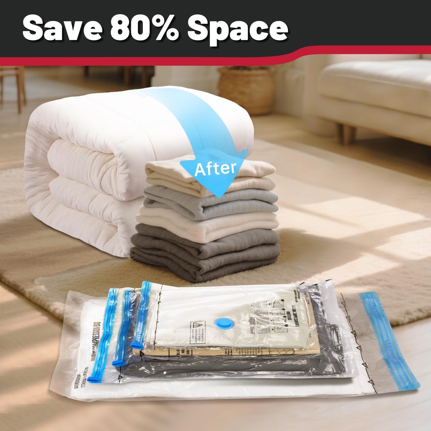 8 Pack Medium Vacuum Storage Bags,Vacuum Seal Bags for Clothing,Space Saver Bags,Vacuum Travel Bags for Luggage