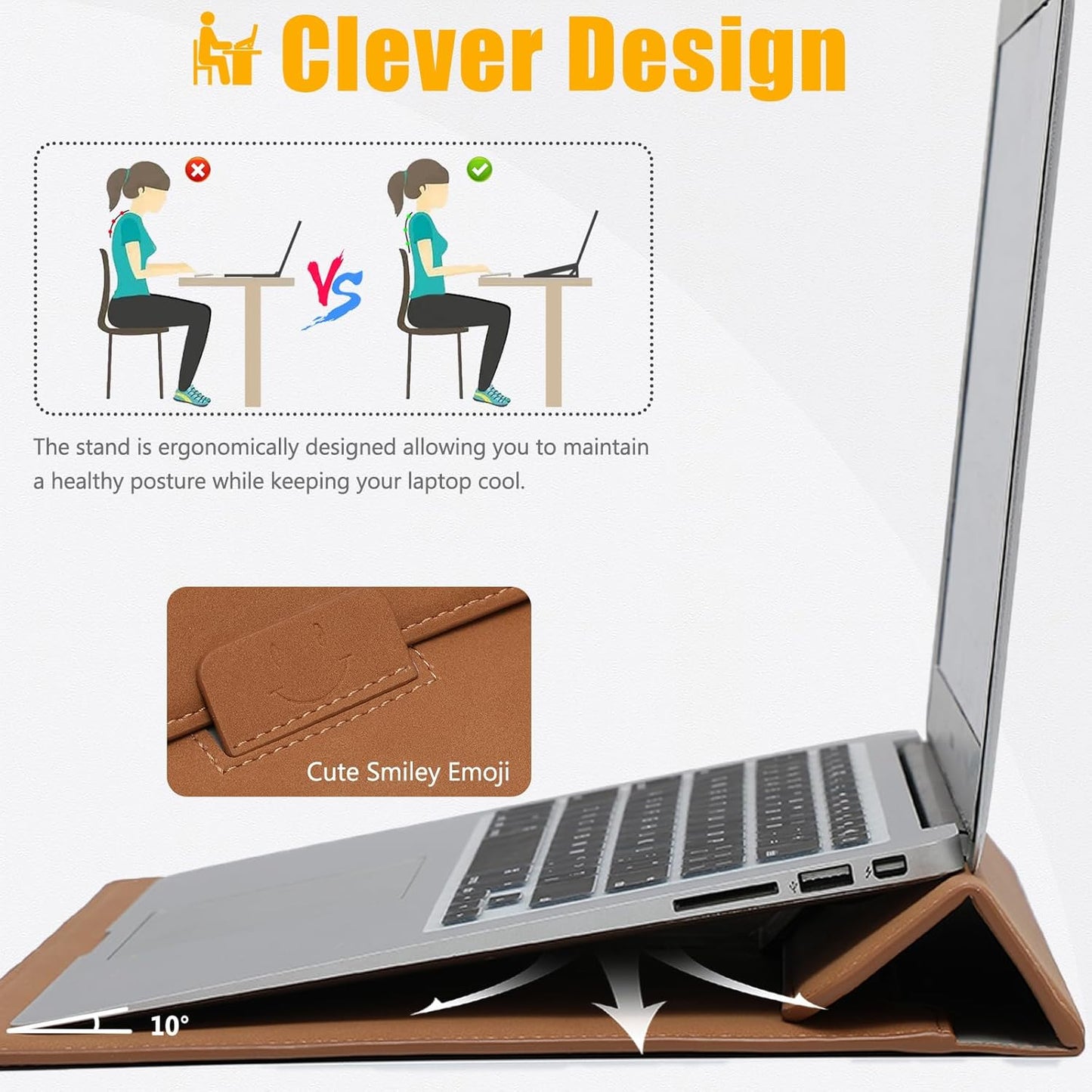 HYZUO 15-16 Inch Laptop Sleeve Case with Stand Feature for MacBook Pro 16 M4/M3/M2/M1 Pro/Max 2025-2019, XPS 15, MacBook Pro 15 2015-2012, Samsung Galaxy Book Flex/Pro 15, Brown