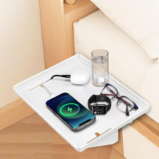 Bedside Shelf for Bunk Beds & Top Bunk, Clip On Nightstand with Cable Catch, White, 35lbs Capacity, College Dorm Room & Kids Room (White)