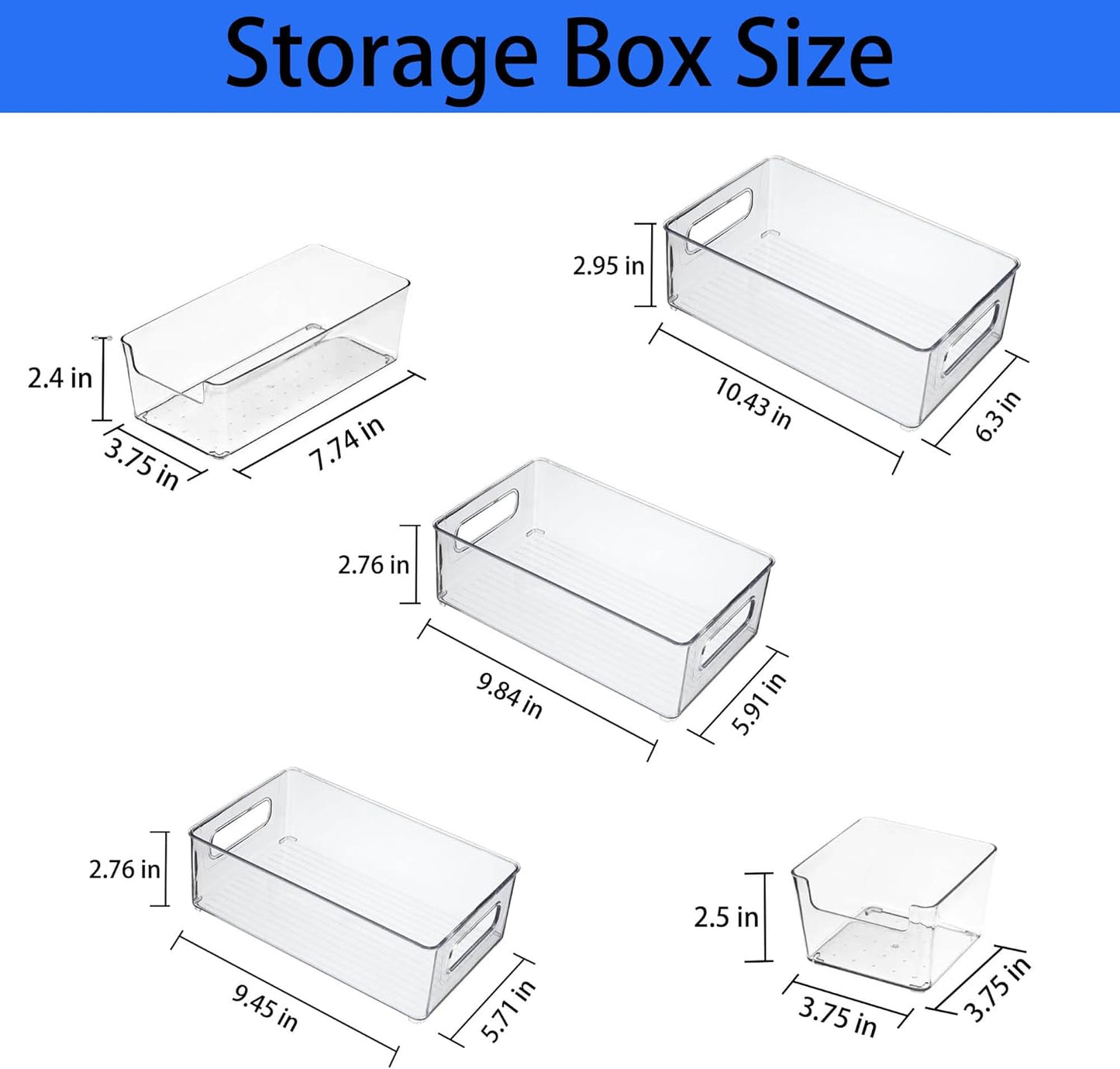 Refrigerator Organizer Bins 6 Pack Fridge Organizers with Handles Clear Freezer Storage Containers for Pantry, Cabinets,Shelves, Drawer