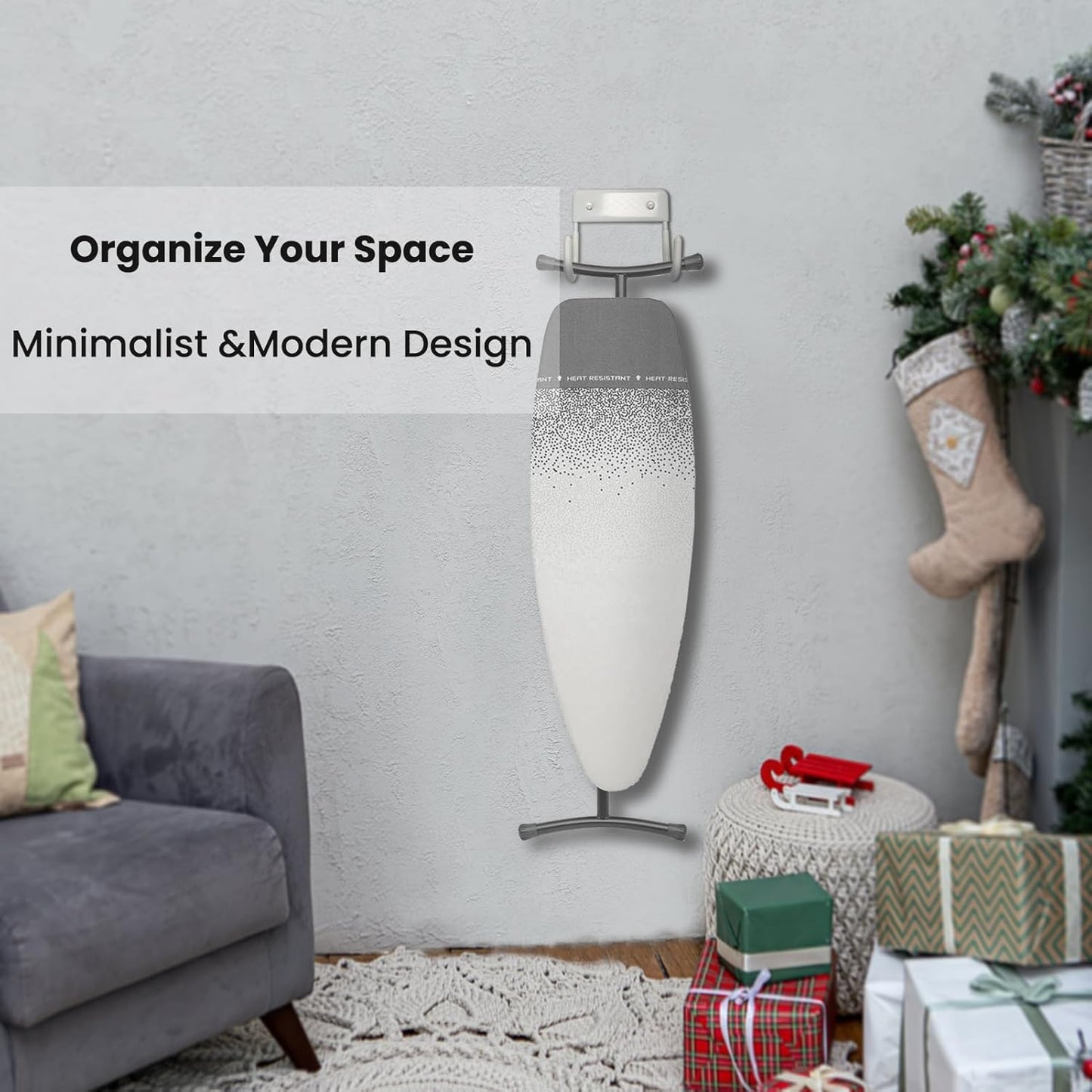 Ironing Board Hanger Wall Mount, Ironing Board Holder Organizer Wall Rack for Laundry Rooms Space-Saving Storage Rack Hanging Shelf Hanger (White)