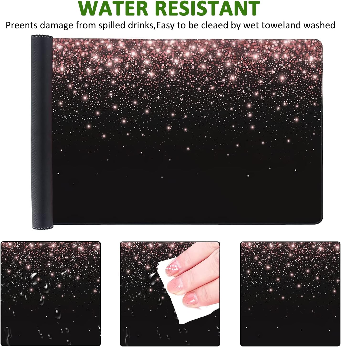 Rose Gold Glitter Gaming Mouse Pad XXL Large Desk Mouse Pad Keyboard Mat with Stitched Edges Waterproof Non-Slip Desk Mat for Laptop,Keyboard,Computer 35.4 * 15.7 Inch