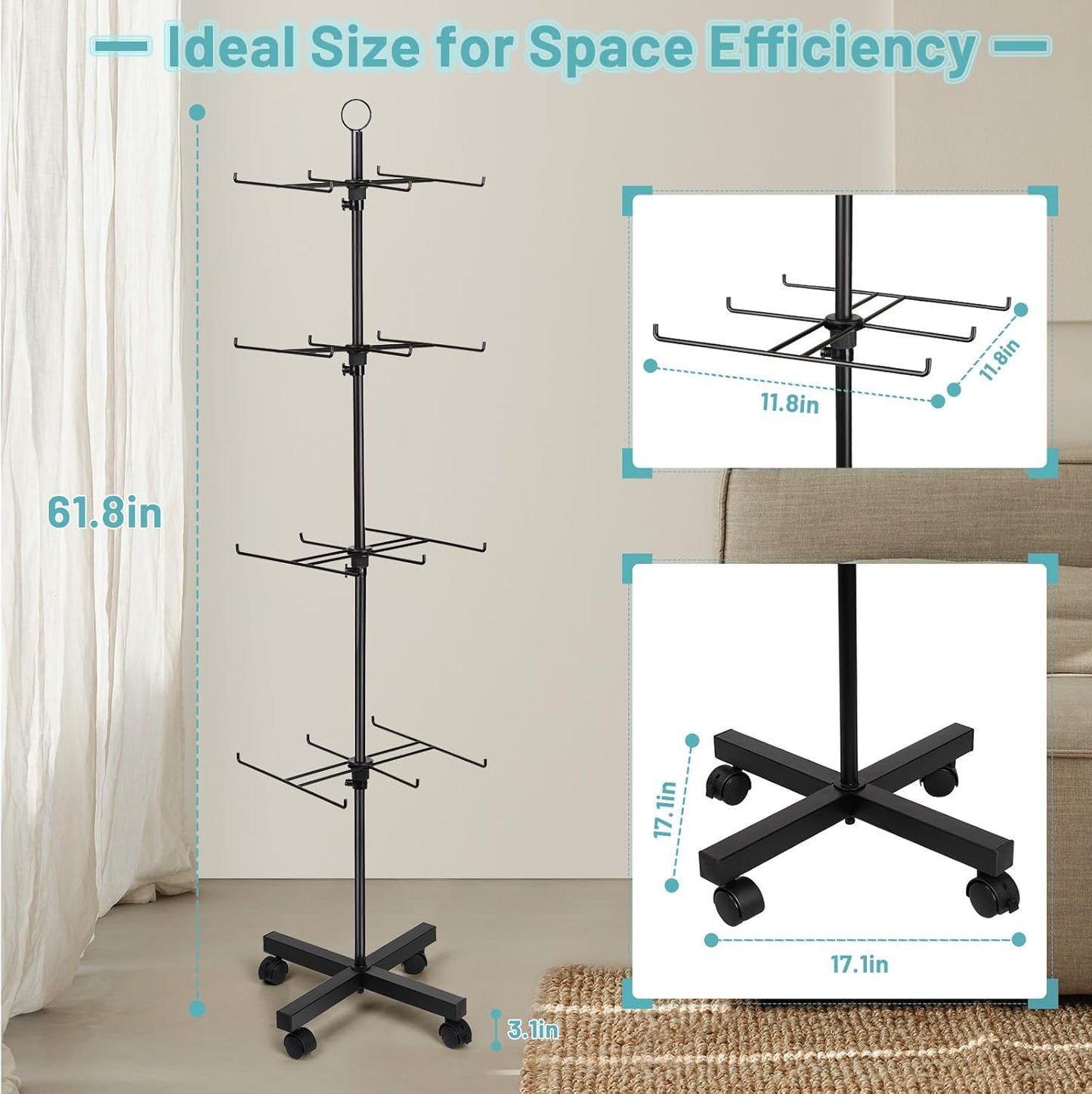 Retail Display Stand Rotating Display Stand 4 Tier Spinning Display Stand for Craft Shows, Jewelry, Keychain, Earring Adjustable Height Retail Display Racks (Black)