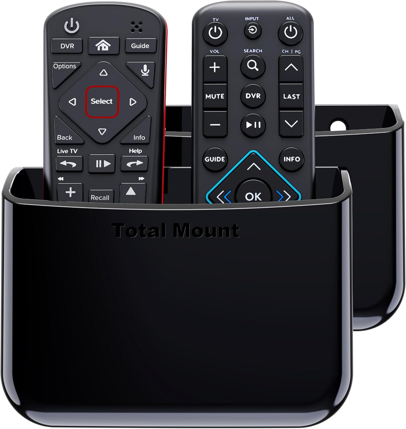 TotalMount Universal Remote Control Holder – Attaches to Wall or Back of TV – Compatible with All TV Remotes (Premium Black, Large Two Pack)