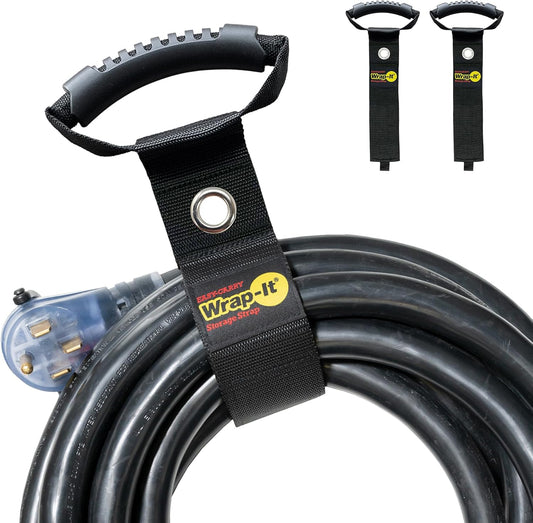 Easy-Carry Wrap-It Storage Straps - 22" (2-Pack) Black with Grommet - Extension Cord Holder Organizer for Garden Hose Storage Cord Straps