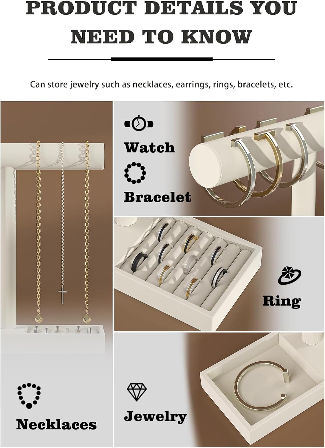 Bracelet and Necklace Holder,Velvet Jewelry Necklace Display Organizer Stand,bracelet Holder for Selling,Bracelet and Necklace Storage Tree (Style 1（Beige）)