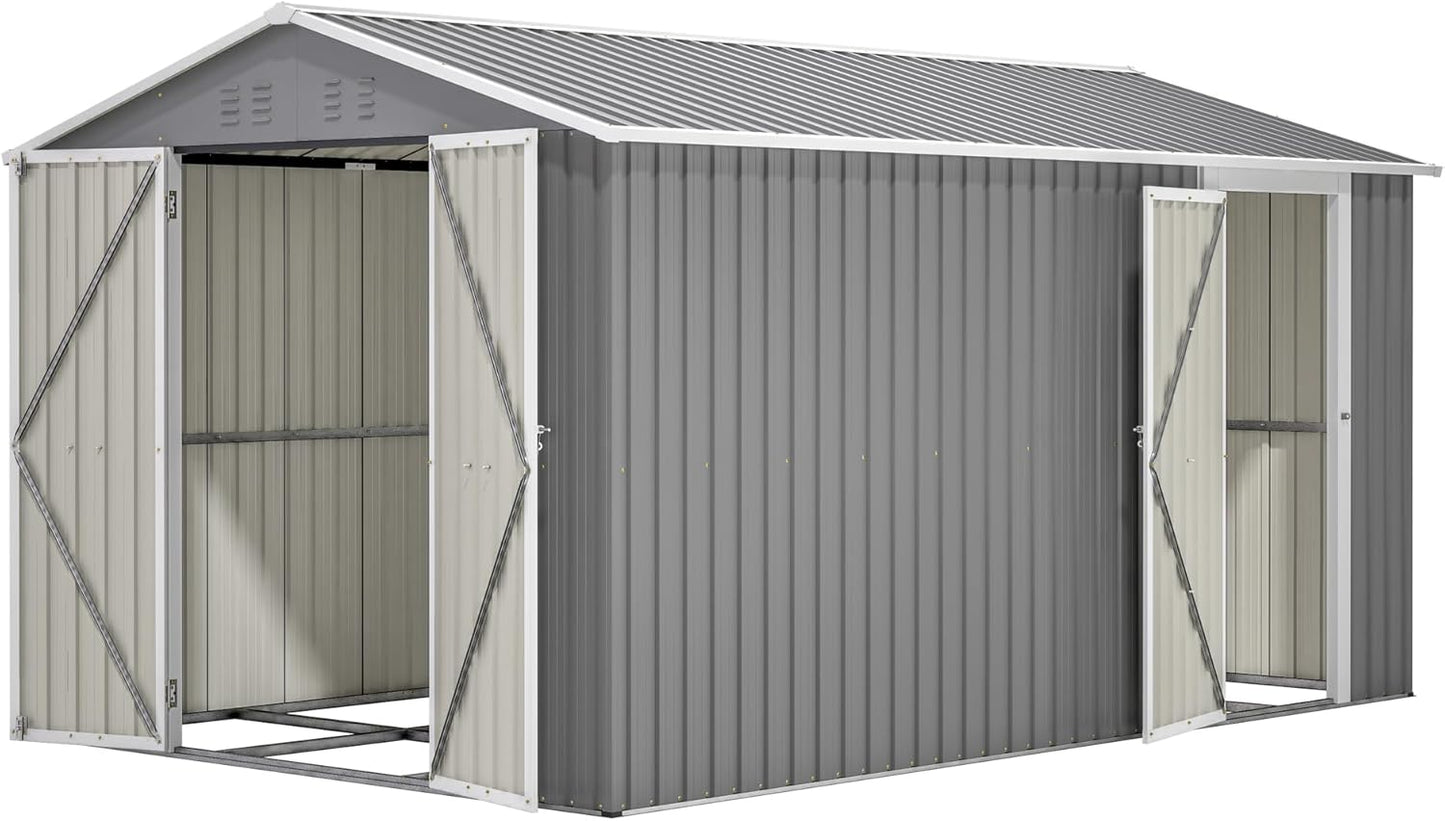 8 x 12 FT Outdoor Storage Shed with Floor, Metal Garden Shed with 2 Windows and Lockable Door for Garden, Tool Sheds for Backyard