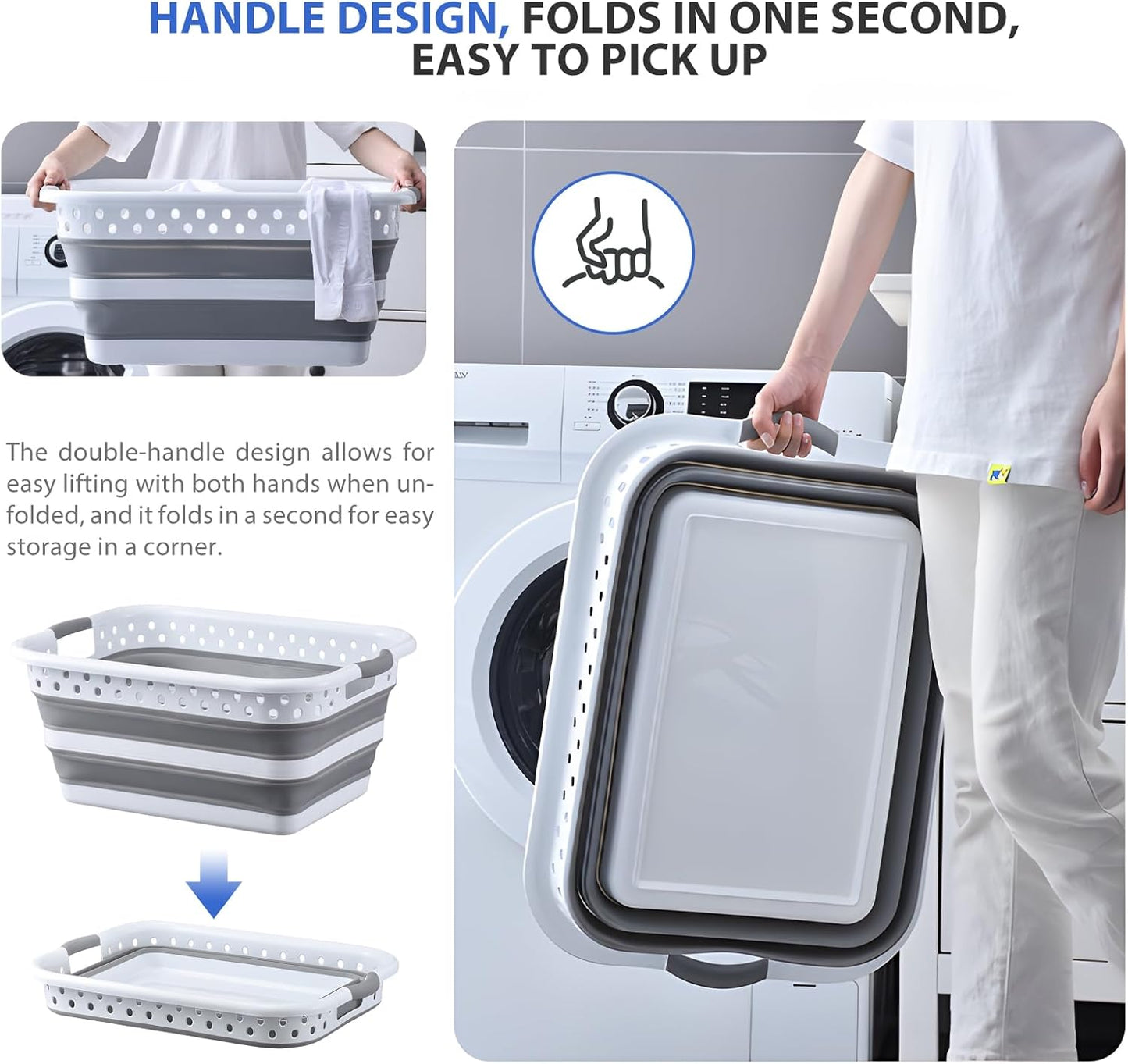 Monozuki Collapsible Plastic Laundry Basket 11.1 gallon(42L) 2pcs Eco-recycled material - Foldable Pop Up Storage Container/Organizer - Space Saving Hamper/Basket BPA Free