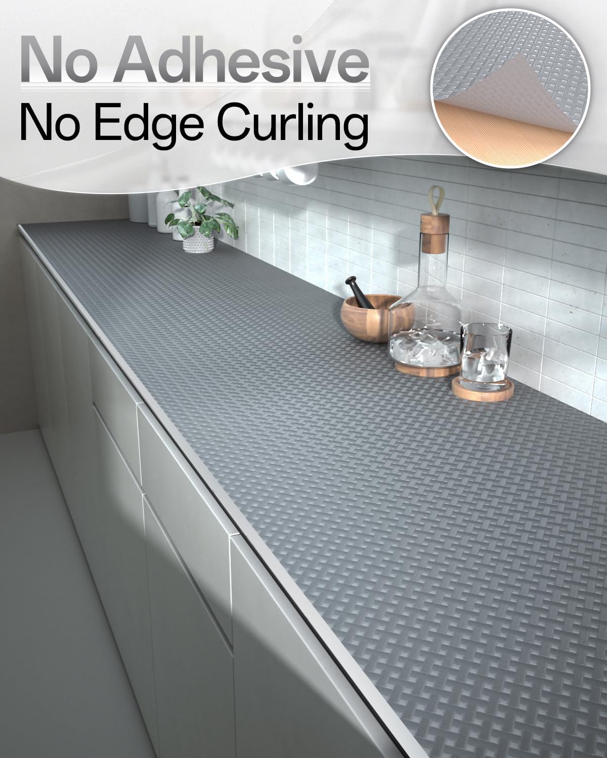 Shelf and Drawer Liner for Kitchen Cabinet, Non-Adhesive 18in x 240in Waterproof Contact Paper Refrigerator Liners Thickened Durable EVA Material Non Slip Mat for Dresser Cupboard Pantry Protector