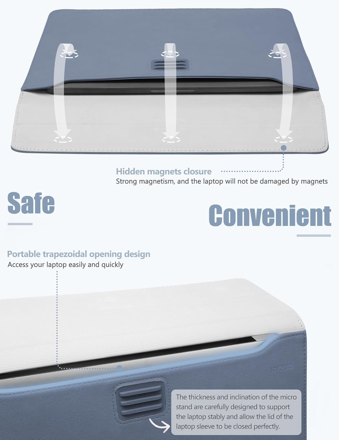 HYZUO 13.3-14 Inch Laptop Sleeve Case Bag with Adjustable Stand for MacBook Pro 14 M5/M4/M3/M2/M1 Pro/Max 2026-2021, MacBook Air/Pro 13.3, 13.8-13.5 Surface Laptop, with Pouch, Haze Blue