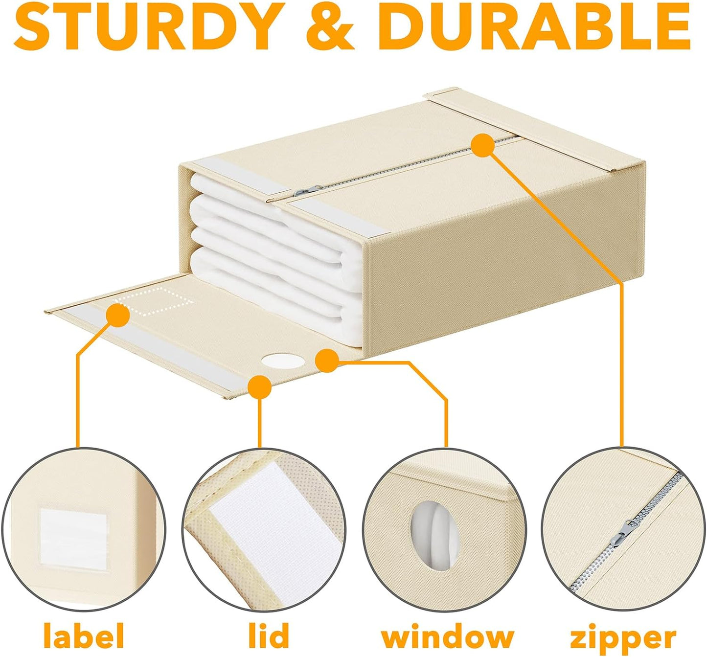 SpaceAid 10 Pack Bed Sheet Organizers and Storage, Foldable Sheet Organizer for Linen Closet, Sheets Set Folder Keeper with Window XL (Queen & King Size) Organizing Bedding Container, Beige