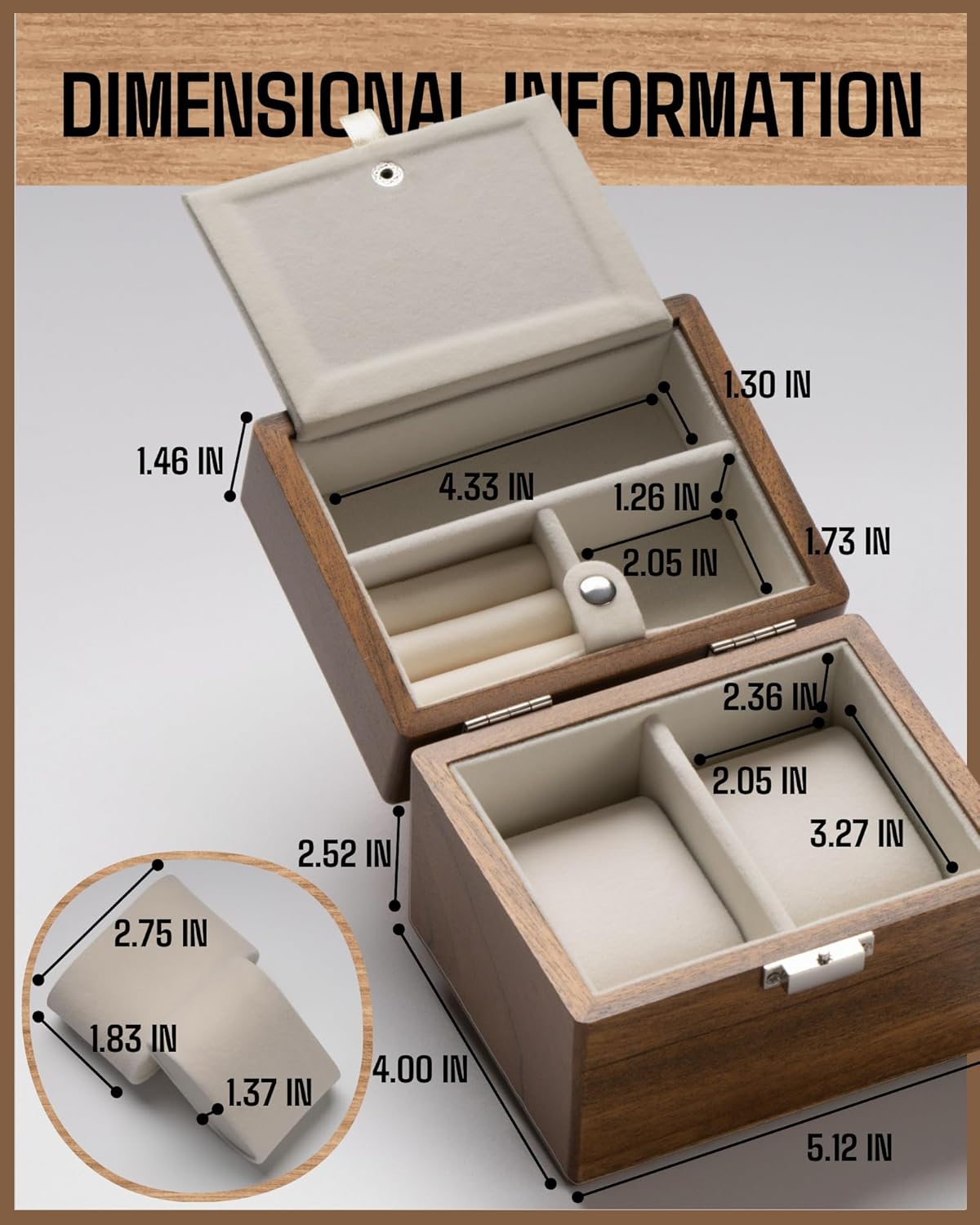 Watch Box, Watch Travel Case for Men, Wood Watch and Jewelry Holder Organizer for Woman, Portable Protection 2-Slot Watch Display Storage Case, Natural Walnut