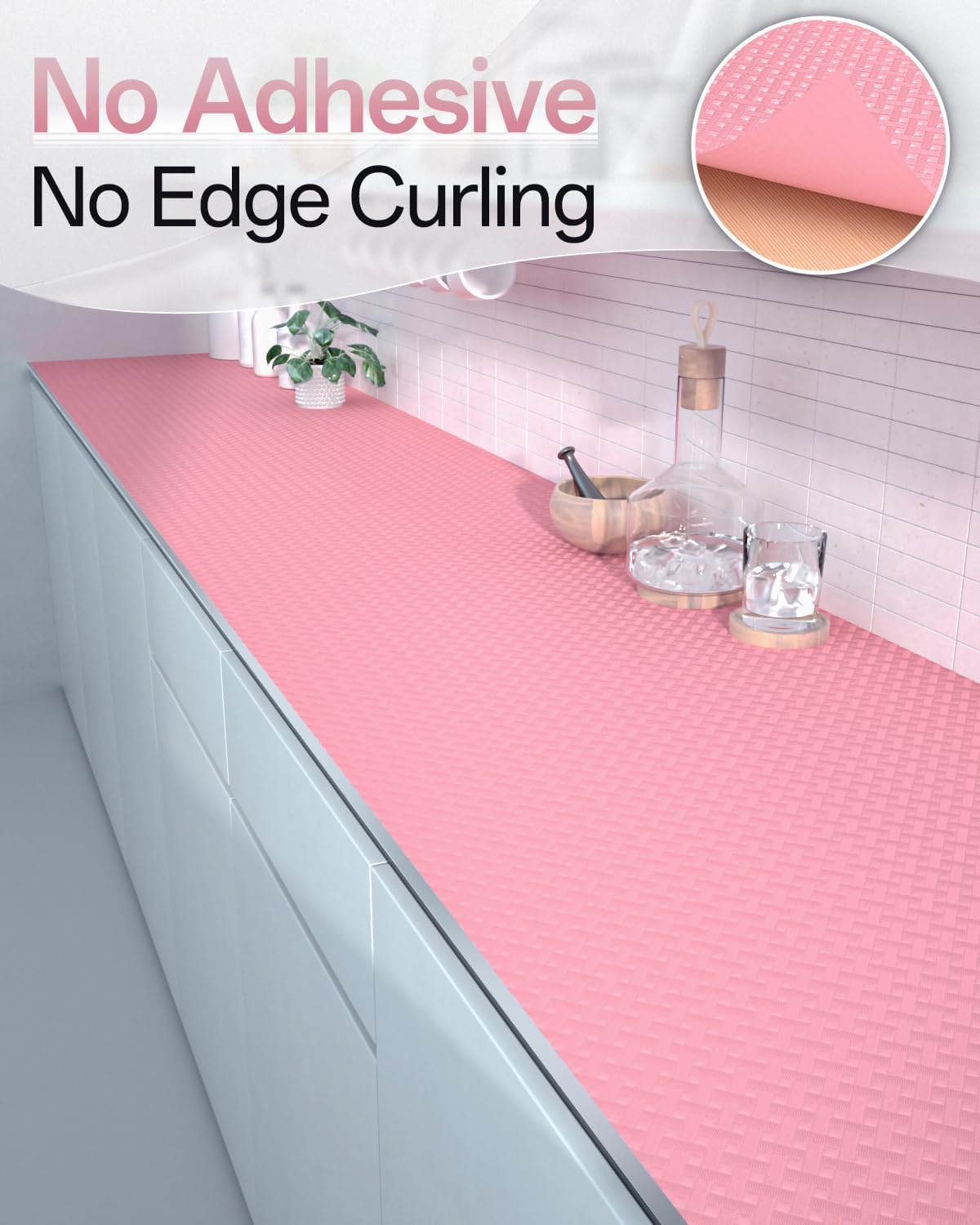 Shelf and Drawer Liner for Kitchen Cabinet, Non-Adhesive 24in x 120in Waterproof Contact Paper Refrigerator Liners Thickened Durable EVA Material Non Slip Mat for Dresser Cupboard Pantry Protector