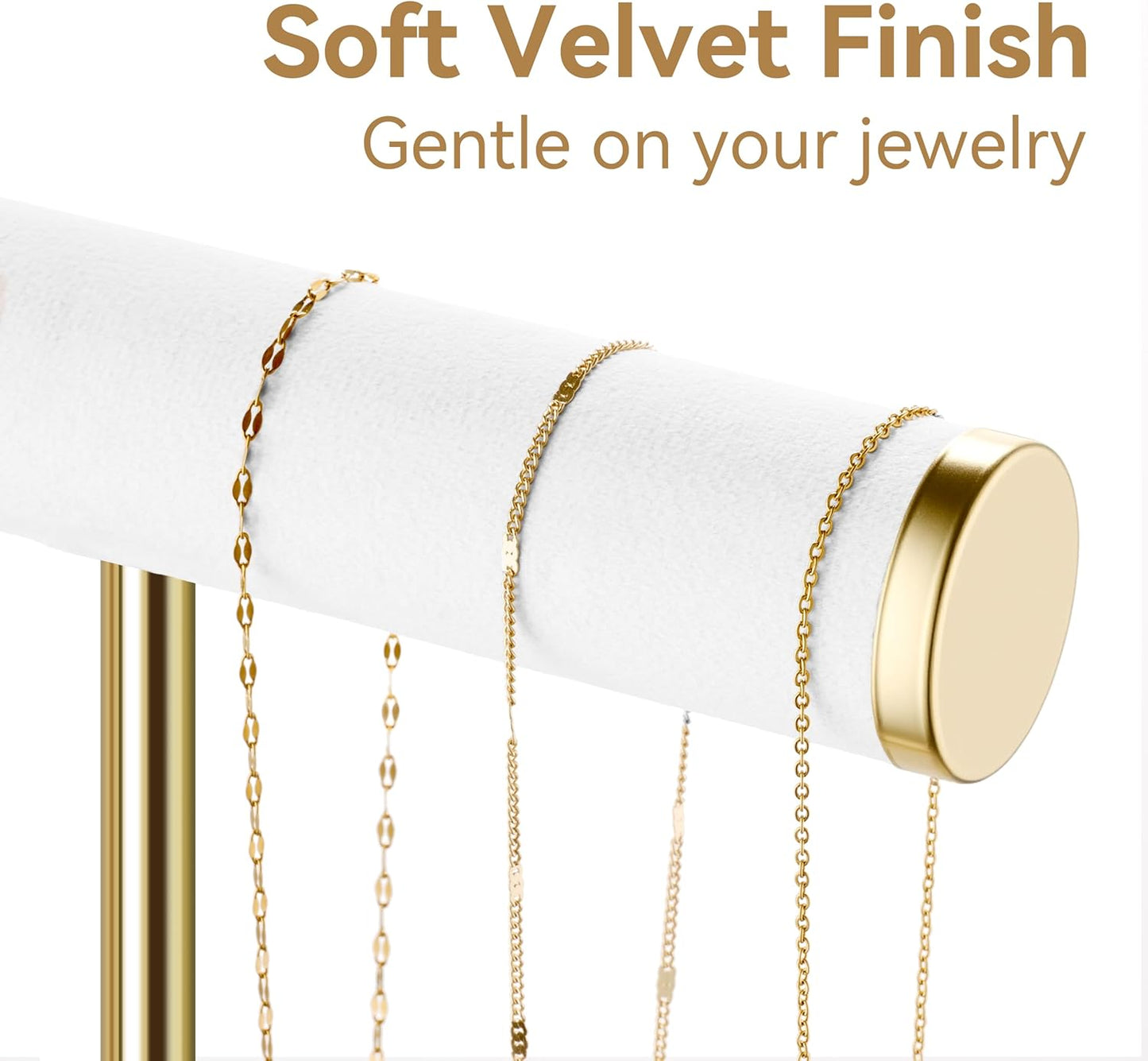 Bracelet Holder Jewelry Organizer Display - 3 Tier T Bar Velvet Stand, White Necklace Holder Organizer, Bracelet Holder, Earring Holder and Ring Display for Jewelry Organizers and Storage