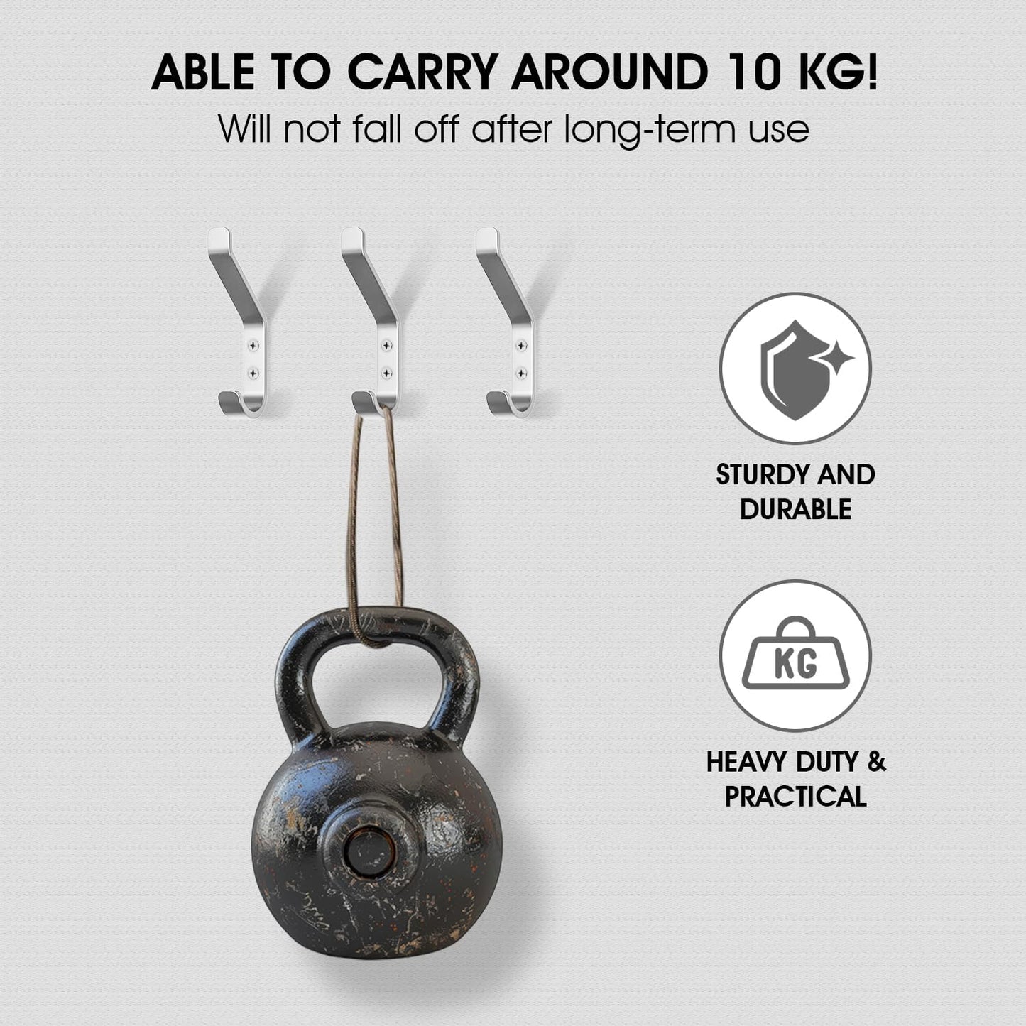 GlazieVault Coat Hook– Door Hook (10 Pack) - Heavy Duty Wall Mounted - Premium Design Rust Free Hooks