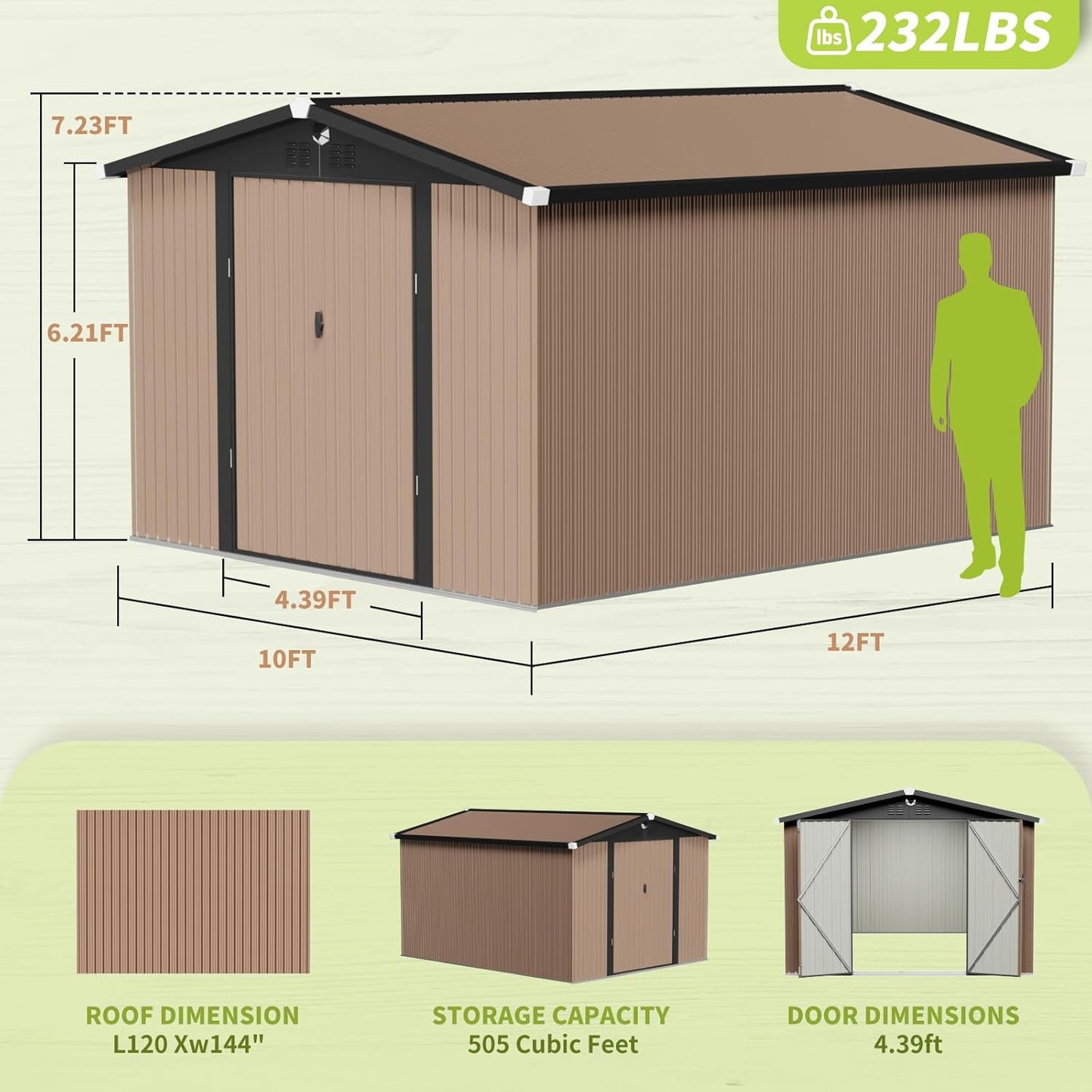 10x12 FT Metal Storage Shed, Outdoor Tool Sheds with Lockable Door, Large Heavy Duty Tool Sheds, Outside Waterproof Storage Building