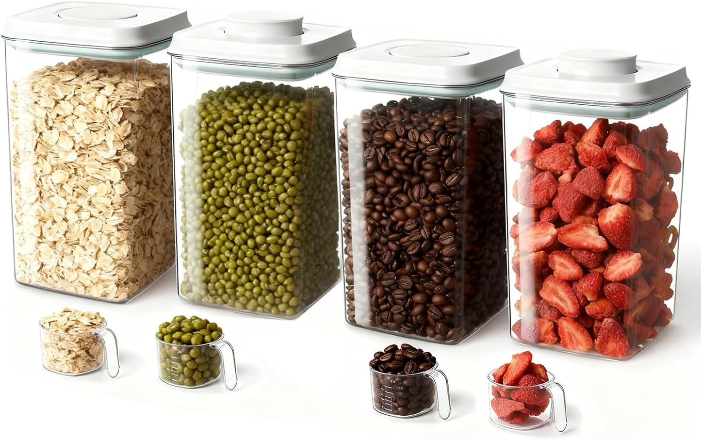 4 Pcs Large Pop Airtight Food Storage Containers Set with Lids, 4.2Qt/4L Food Containers with Scoop, Kitchen Pantry Organization and Storage, BPA Free Stackable Cereal Container (4 * 4.2Qt)
