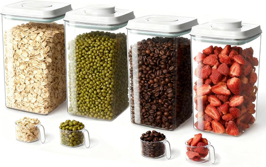 4 Pcs Large Pop Airtight Food Storage Containers Set with Lids, 4.2Qt/4L Food Containers with Scoop, Kitchen Pantry Organization and Storage, BPA Free Stackable Cereal Container (4 * 4.2Qt)