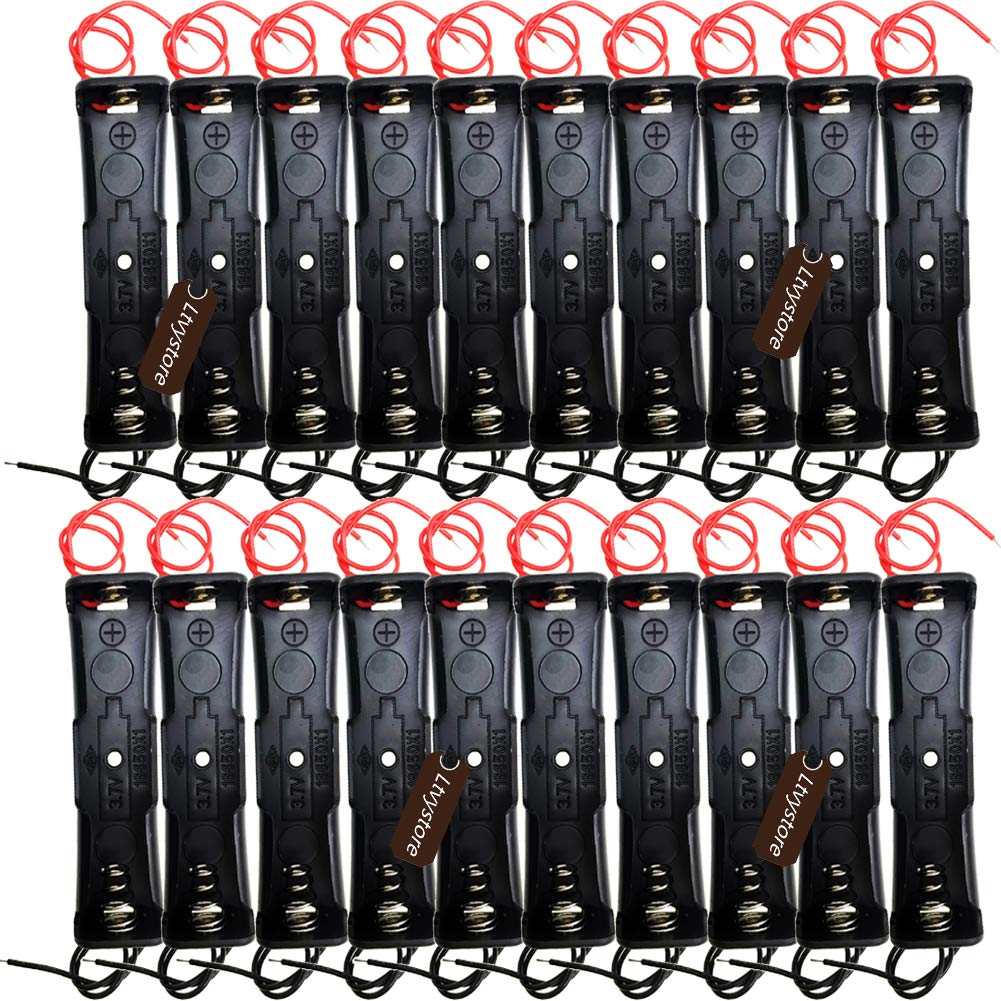 18650 Battery Case Holder - 1 Slot Storage Box, Black Plastic for Button Top Single Batteries, Pack of 20