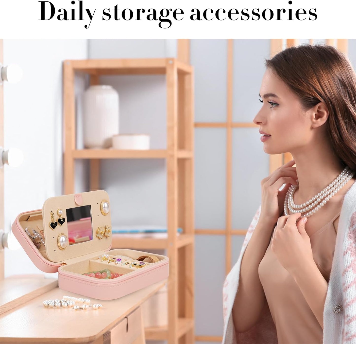 TopPerfekt Travel Jewelry Case Travel Jewelry Box With Mirror, Jewelry Organizer Bridal Shower Gifts To Her, Earring Travel Case, Trendy Gift for Women and Girls (O, Pink)