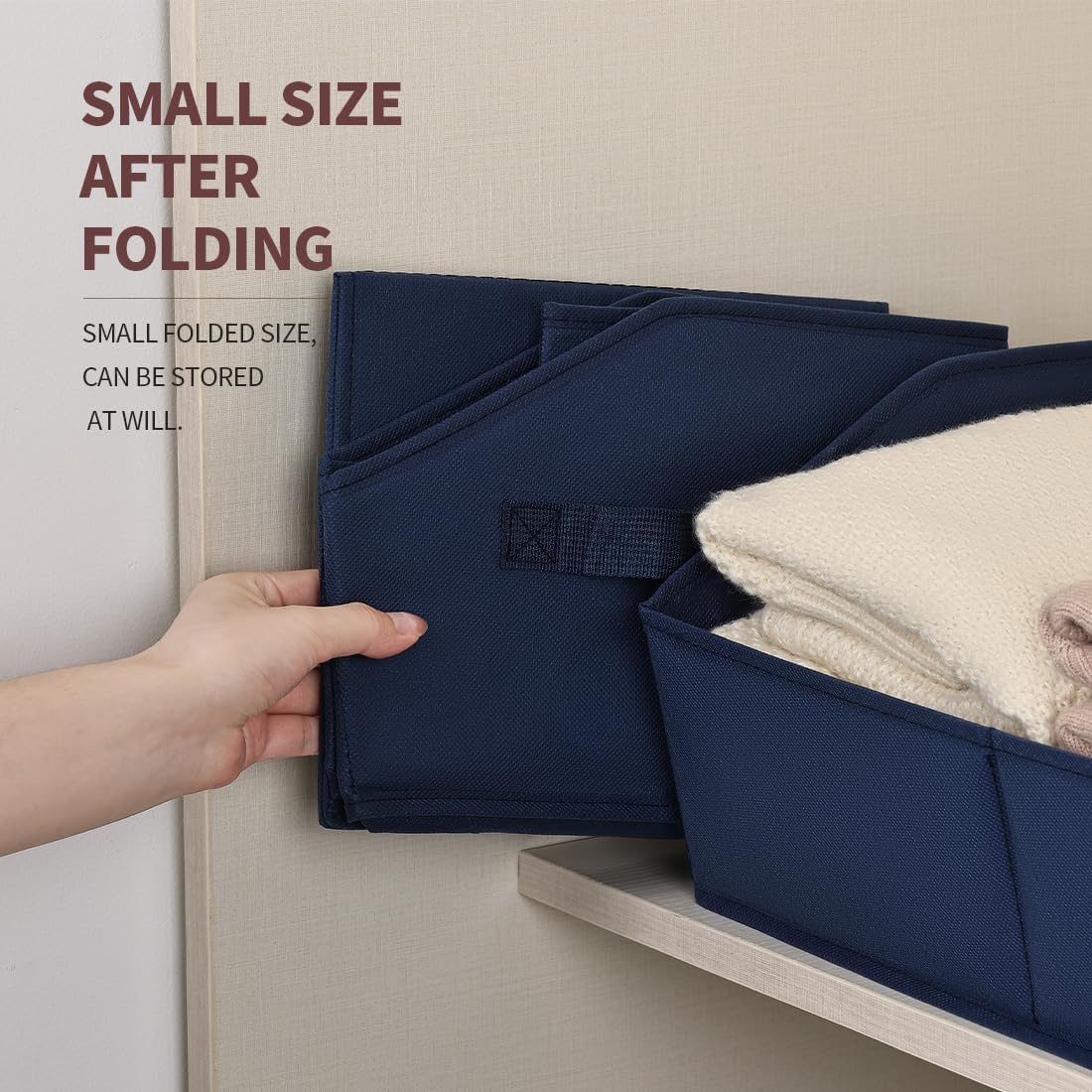Closet Baskets for Shelves Trapezoid - Decorative Storage Baskets with Handle, Closet Bins for Organization, Shelf Storage Bins for Clothes, Books, Home, Office, 10 Pack, Navy Blue