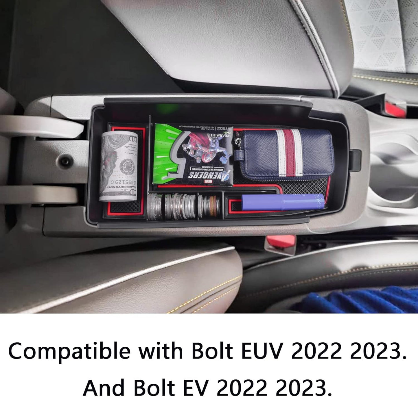 EDBETOS Center Console Organizer Tray Compatible with Chevy Bolt EUV Bolt EV Accessories 2022-2023 Interior Secondary Armrest Storage Glove Box Divider ABS Material, Customized Design, Red