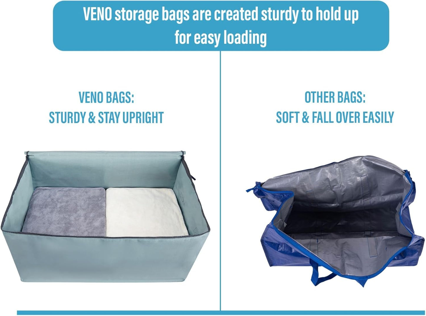 VENO 2 Pack Moving Bags and Large Christmas Decoration Storage Bins with lids. Alternative to Moving Boxes, Packing Supplies for College. Heavy Duty Totes (Light Blue Matte, 2 Pack)