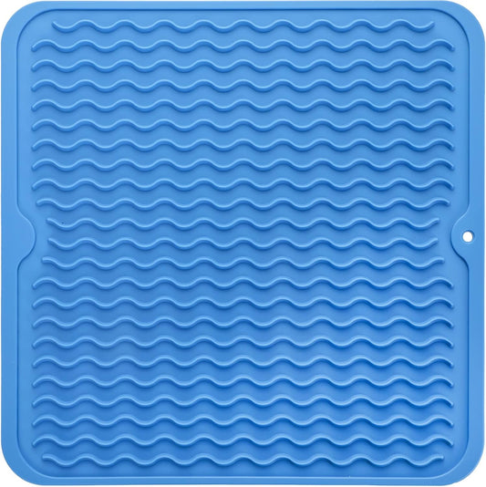Silicone Dish Drying Mat for Multiple Usage,Easy clean,Eco-friendly,Heat-resistant Silicone Mat for Kitchen Counter or Sink,Refrigerator or Drawer liner Lichen BlueL M 12 inches x 12 inches