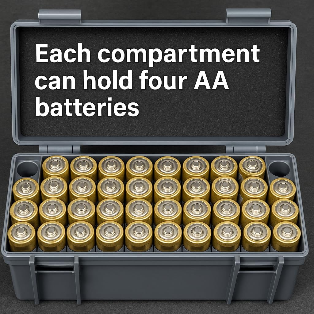Custom Battery Storage Organizer Box for AA/AAA Batteries, Personalized Logo/Text, Hard Shell Case with Removable Trays and Foam Padding, 3D-Print Compatible Inserts (Large)