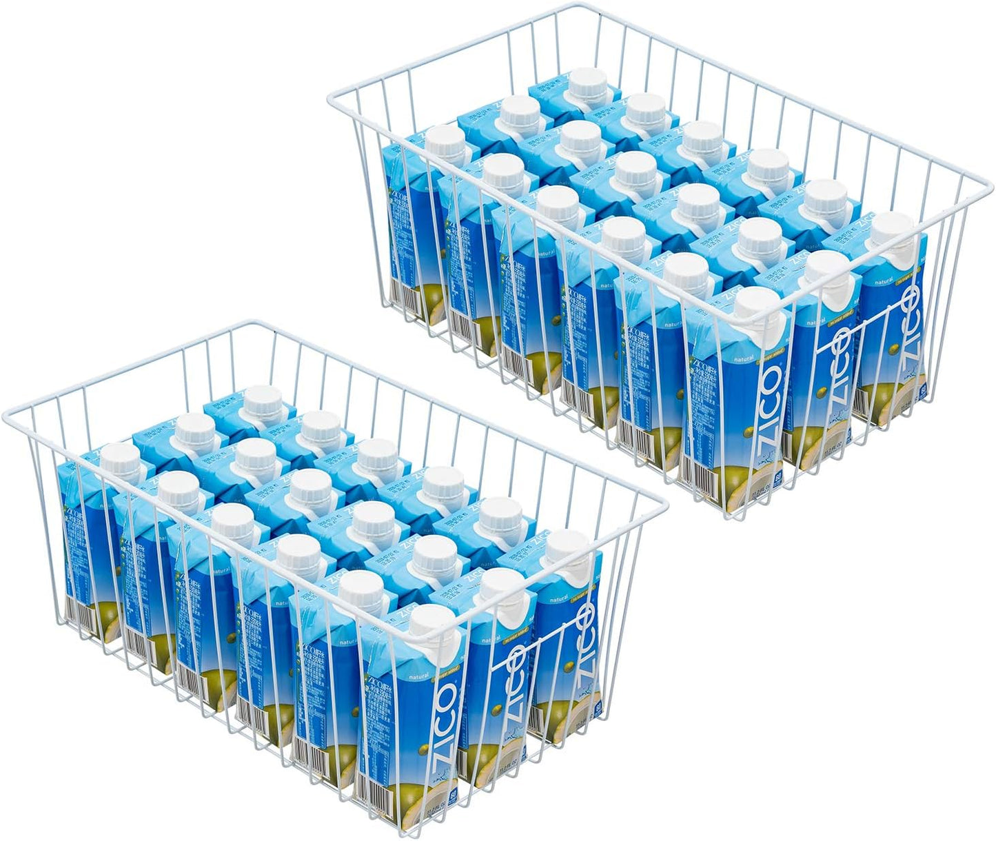 16" L x 12" W Wider Freezer Storage Organizer Baskets Container, Metal Wire Chest Upright Refrigerator Divider Bins with Built-in Handles for Cabinet, Pantry, Closet, Kitchen（3 Pack）