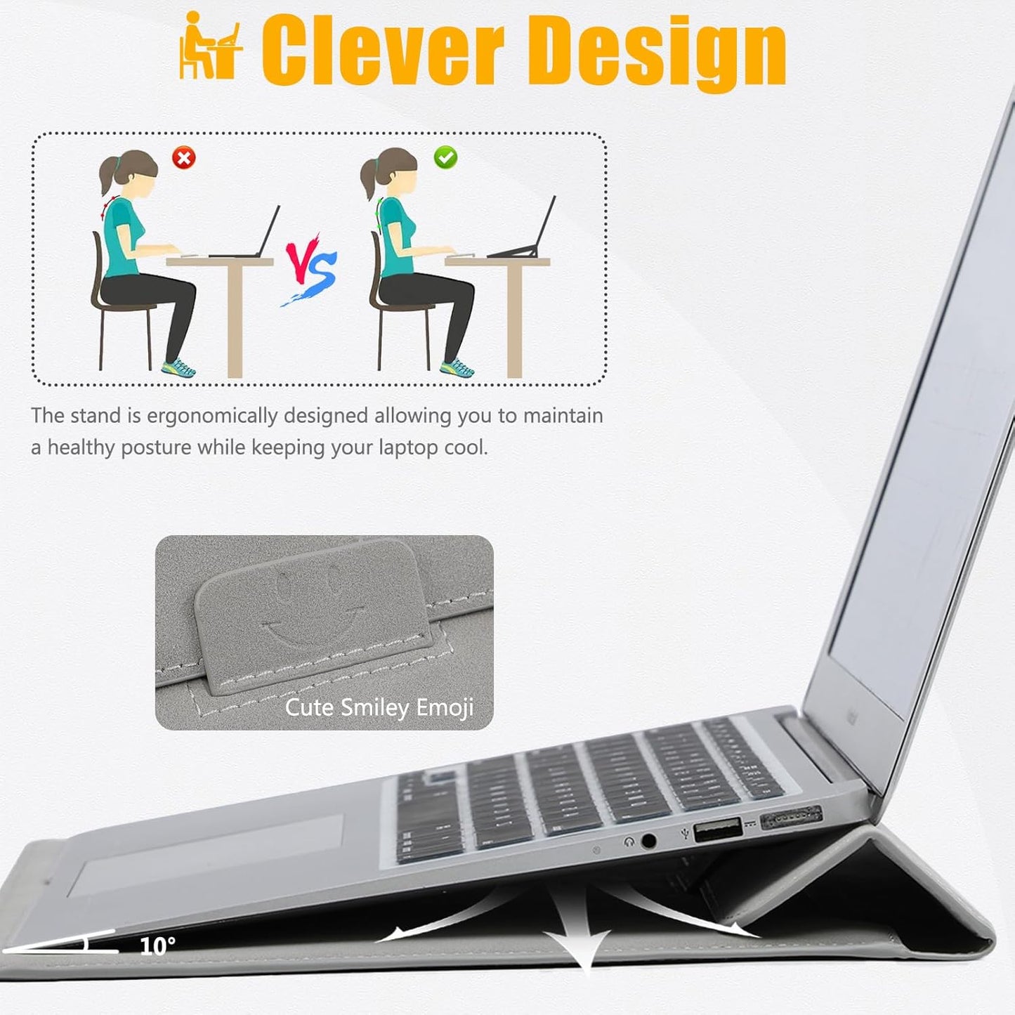 HYZUO 13 Inch Laptop Sleeve Case with Stand for 2025-2018 MacBook Air 13 M4 M3 M2 M1, 2025-2016 MacBook Pro 13 M2 M1, 13" iPad Pro/Air, Surface Pro 11/10/9, XPS 13, with Pouch, Light Gray