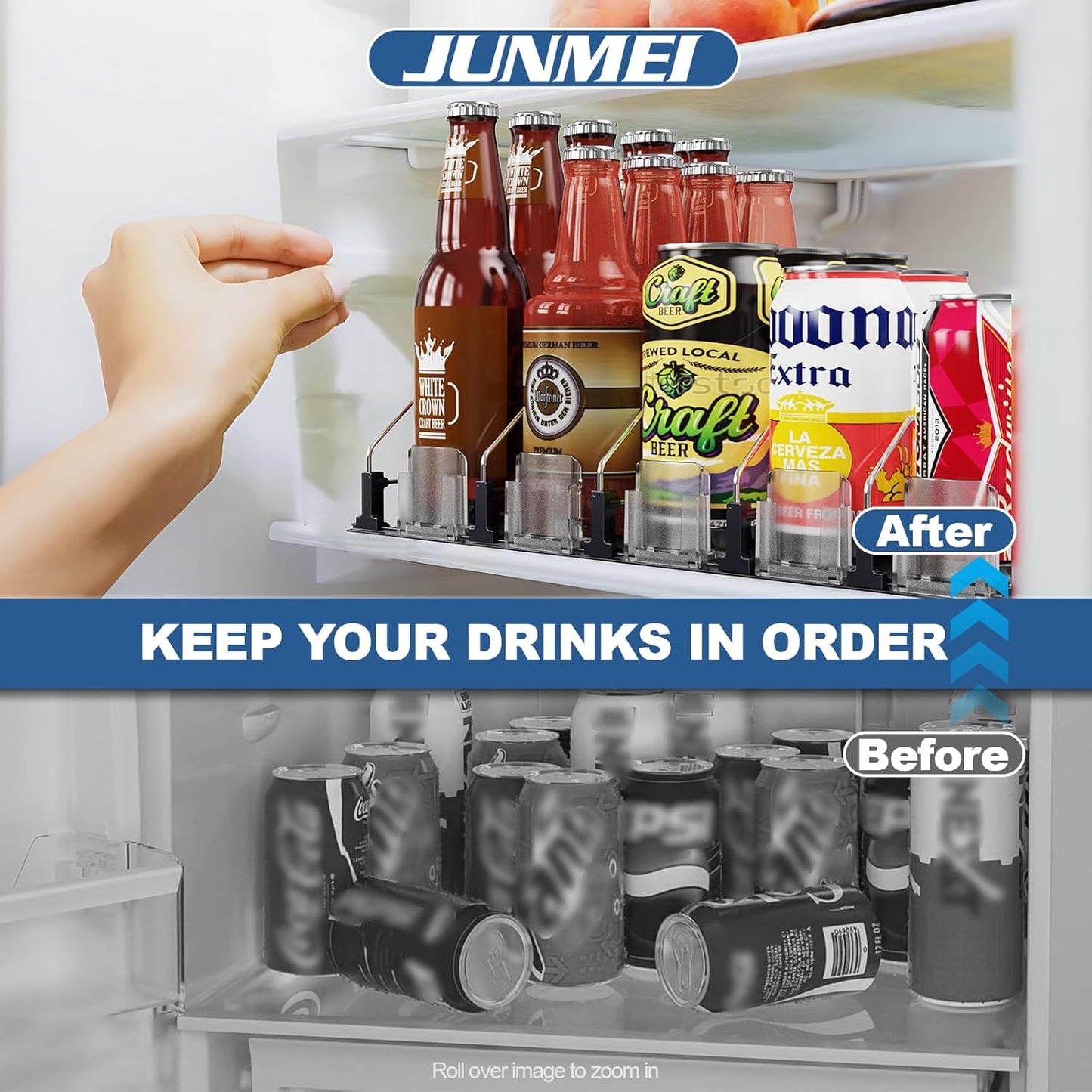 Drink Organizer for Mini Fridge,12oz 16oz 20oz - Soda Can Dispenser for Refrigerator,Width Adjustable,Automatic Pusher Glide (White (Mini 12.2"D), 12.2"D 5ROW, Holds 20 Cans)