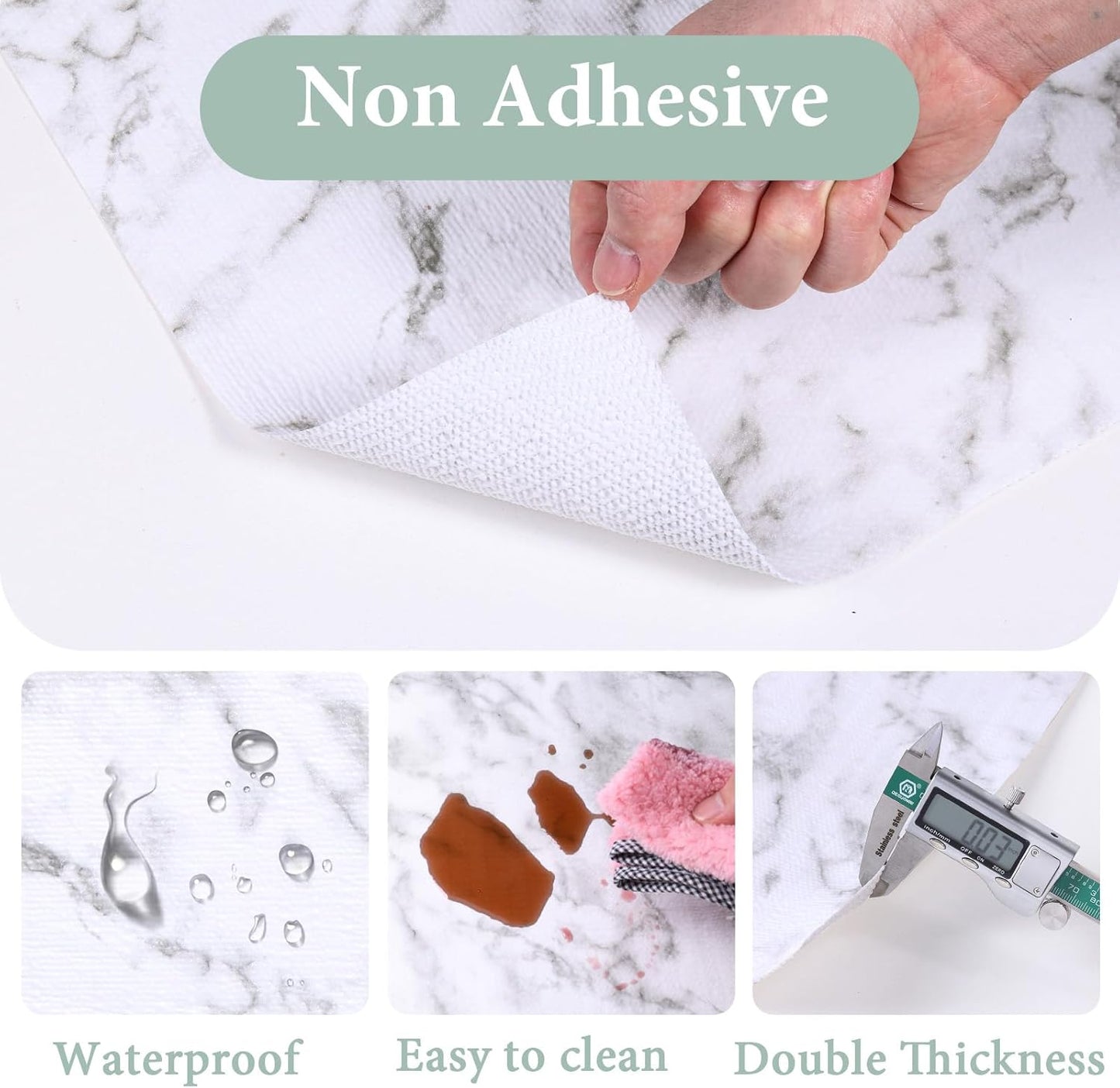 Drawer and Shelf Liner for Kitchen Cabinet: 17 in X 20 Ft Non Slip Waterproof Shelf Paper Non Adhesive Refrigerator Liners White Marble Easy Liners for Bathroom Cupboard with Knife Tape Measure