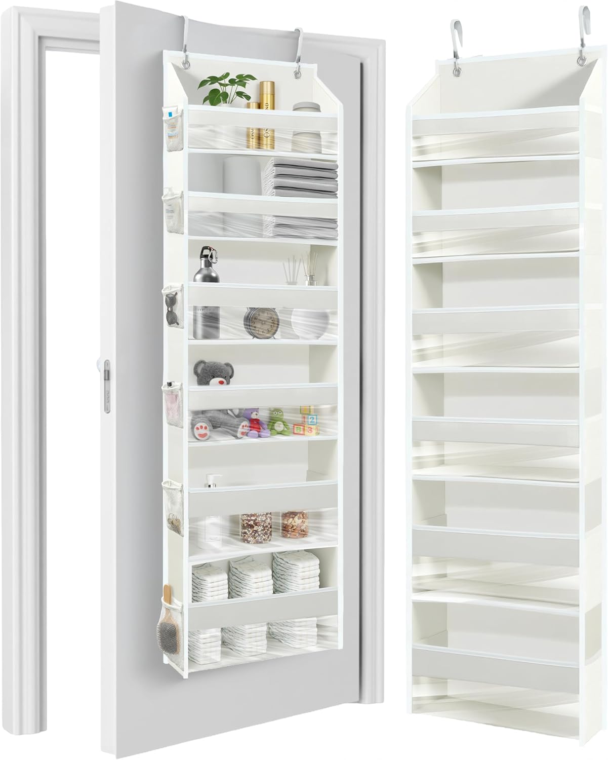 HOMELUX THEORY Over The Door Organizer Hanging - 50lbs Load 6 Large Front & 12 Side Pockets, 1 Pack Over The Door Shoe Organizer, Hanging Closet Organizer For Toys, Diaper - Sewing Organizers (Ivory)