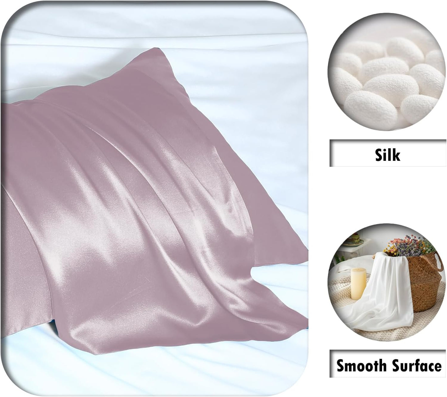 Mulberry Silk Pillow Cases for Hair and Skin Queen Size Silk Pillowcase with Zipper Soft Breathable Smooth Cooling Satin Silk Pillow Covers for Sleeping (Lavender,20"X 30",1Pcs)