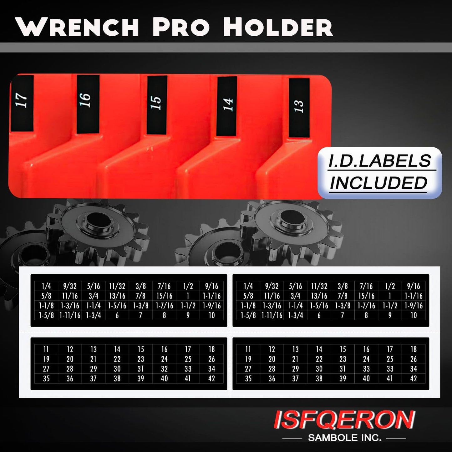 46PC Red Magnetic Wrench Organizers Set for Tool Storage - Modular Wrench Holders with Metric & SAE Labeled Slots, Extra Strength Magnet Base - Workshop & Home Toolbox Organization Gift