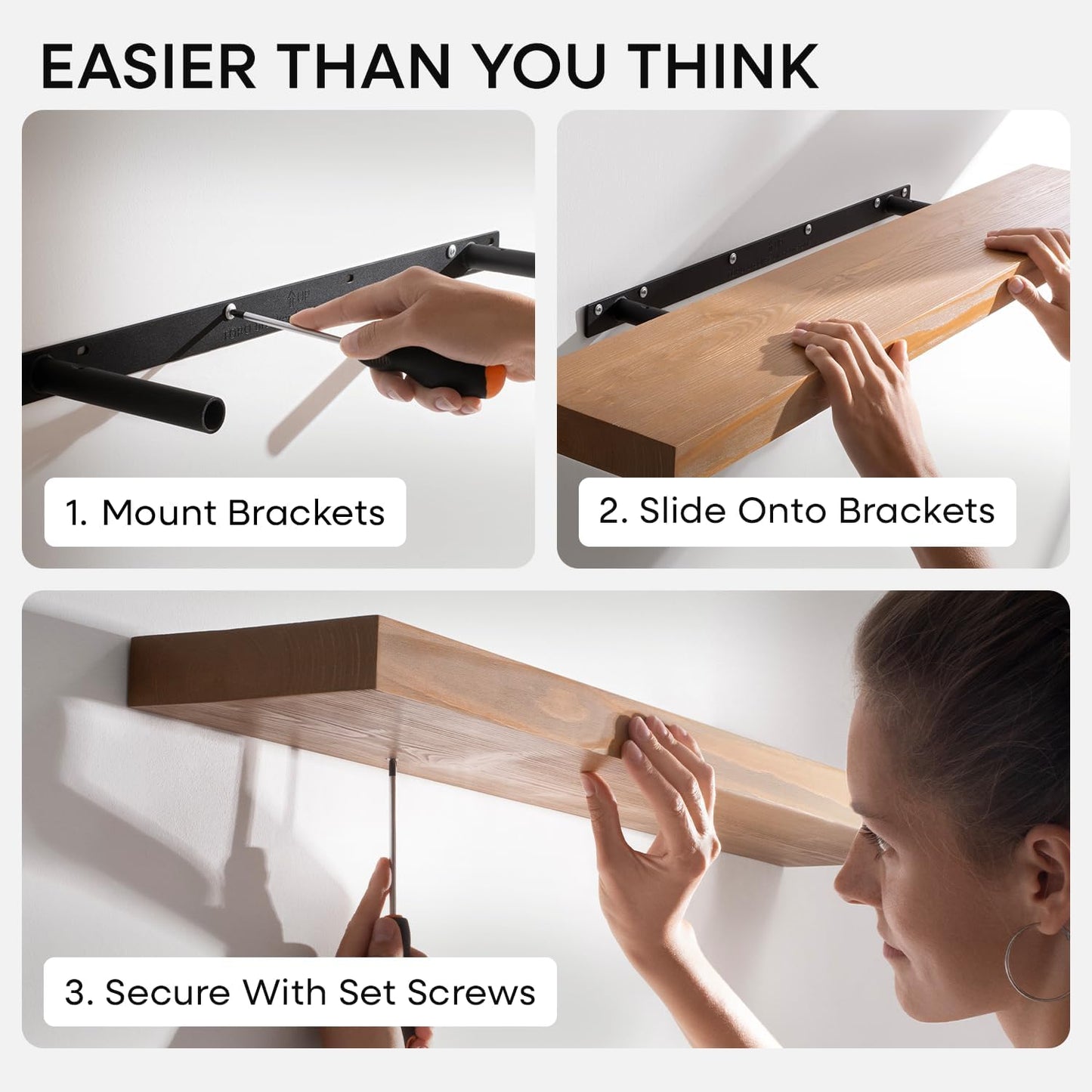 Homeforia 12 inch Golden Oak Floating Shelf, High End Solid Real Wood 12inch Small Floating Shelves for Wall Mounted, Oak Wooden 12in Floating Shelves, Heavy Duty Bracket, 12 X 6.5 X 1.75 in, Set of 3