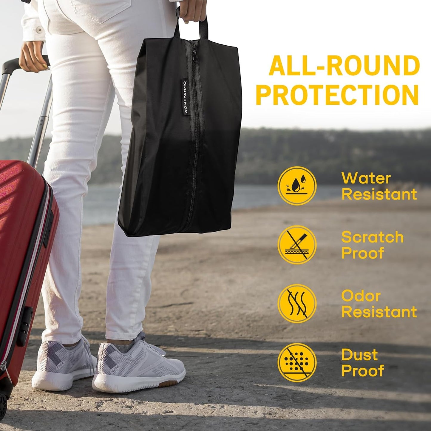 Comfyanno Travel Shoe Bag, Shoe Storage Bag for Packing in Suitcase, Resist Odor & Dust, Portable Sneaker Bag with Zipper, Travel Essentials, 17.7x9.8 in - Black