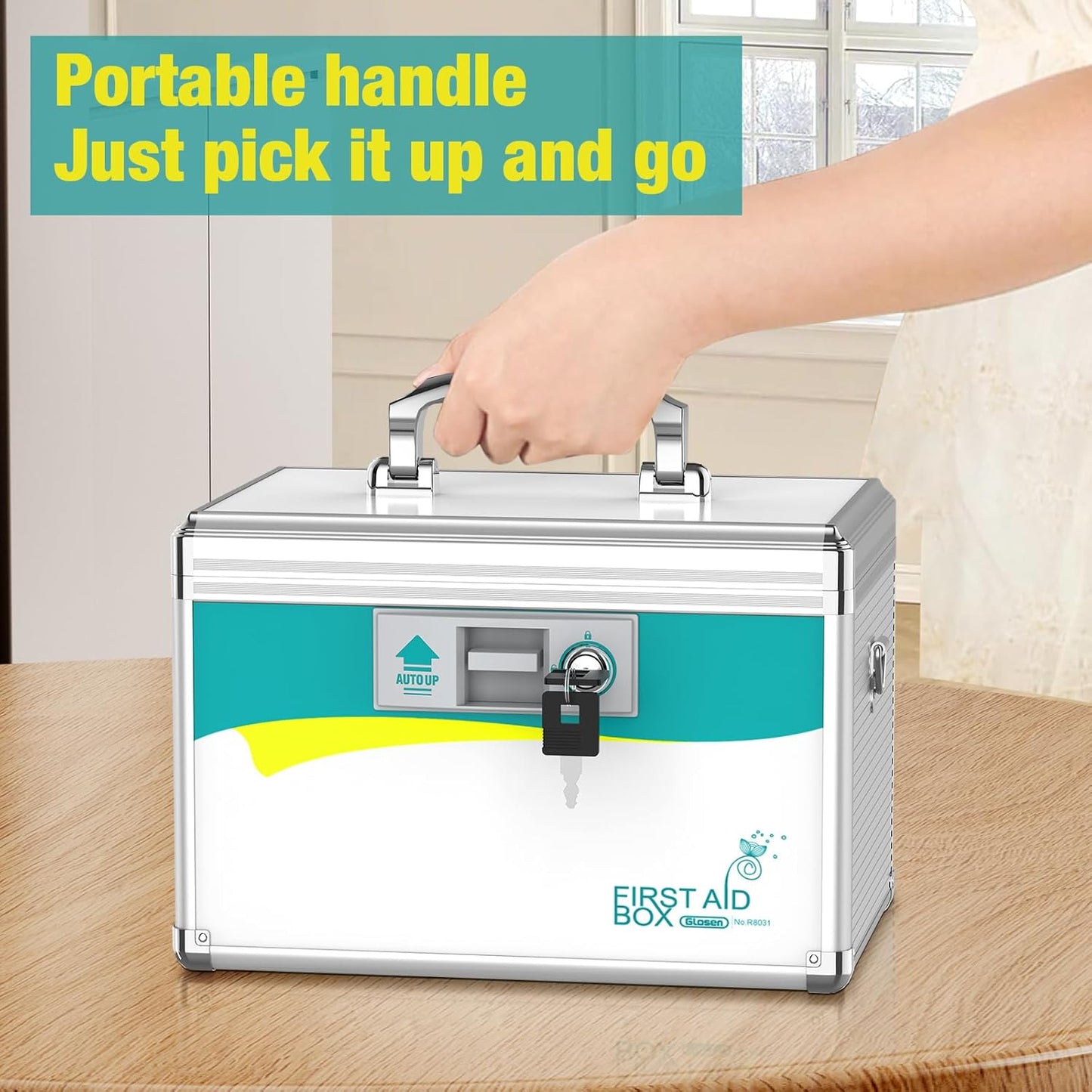 Glosen Medicine Lock Box,locking medicine box, Security Lock Boxes【Medium 12 x 7.68 x 7.87 Inch with removable storage pocket】,lock box, First Aid Key Safe Box,Lock Box for Medication