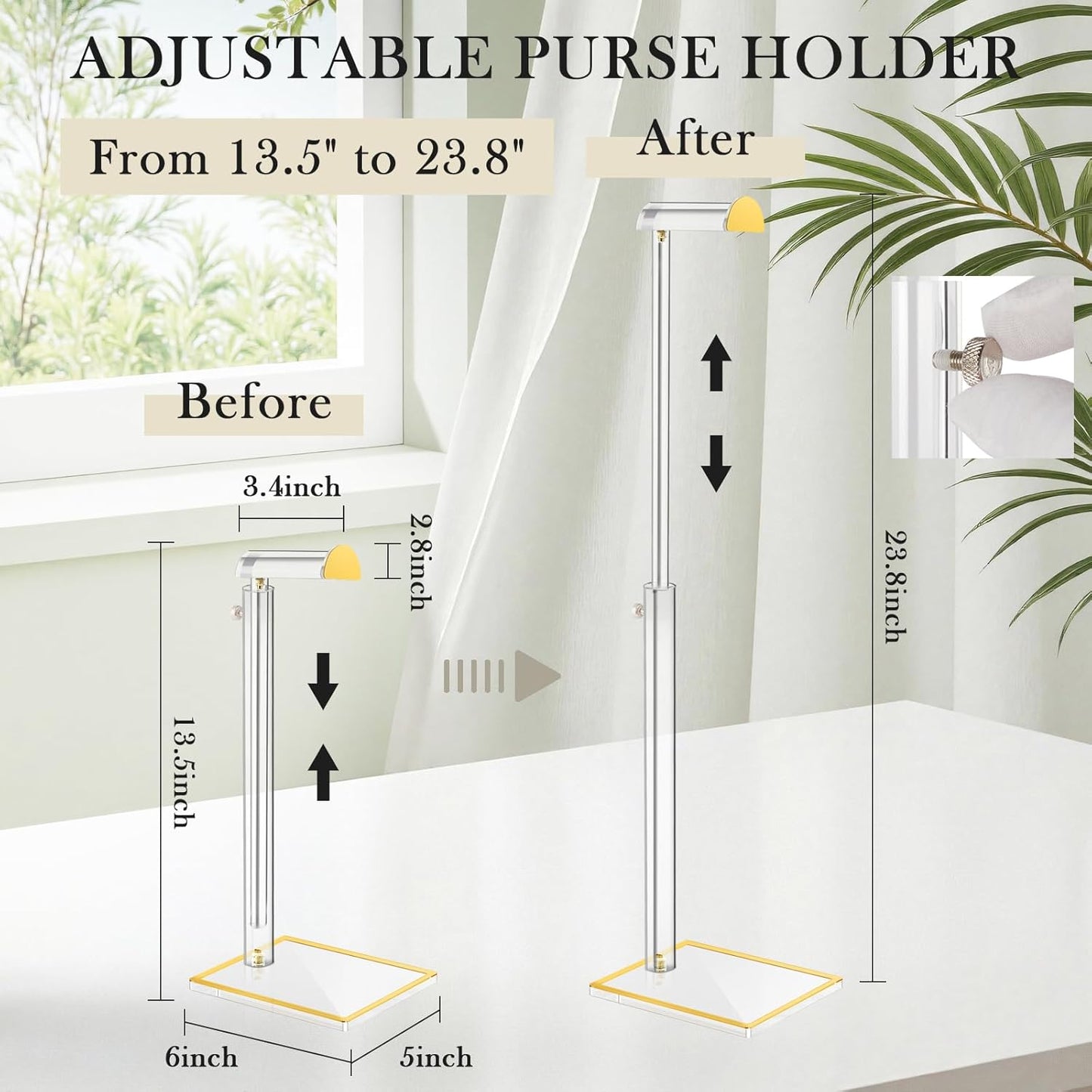 Acrylic Handbag Display Stand, 14"-24" Adjustable Purse Holder Clear Handbag Table Hanger Rack Purse Hanger Stand for Home Closet Store Boutique Counter