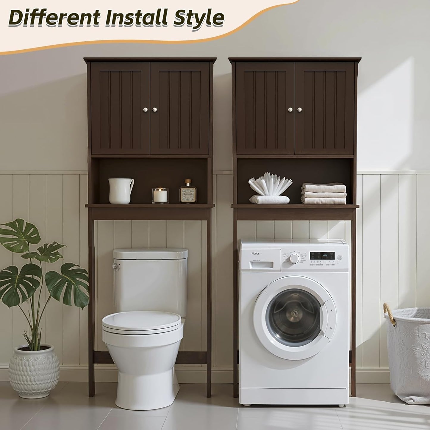 Over The Toilet Storage Cabinet, Behind Toilet Bathroom Organizer with Adjustable Shelves, Above Toilet Organizers with Barn Door, Space Saver for Restroom, Bathroom, Laundry