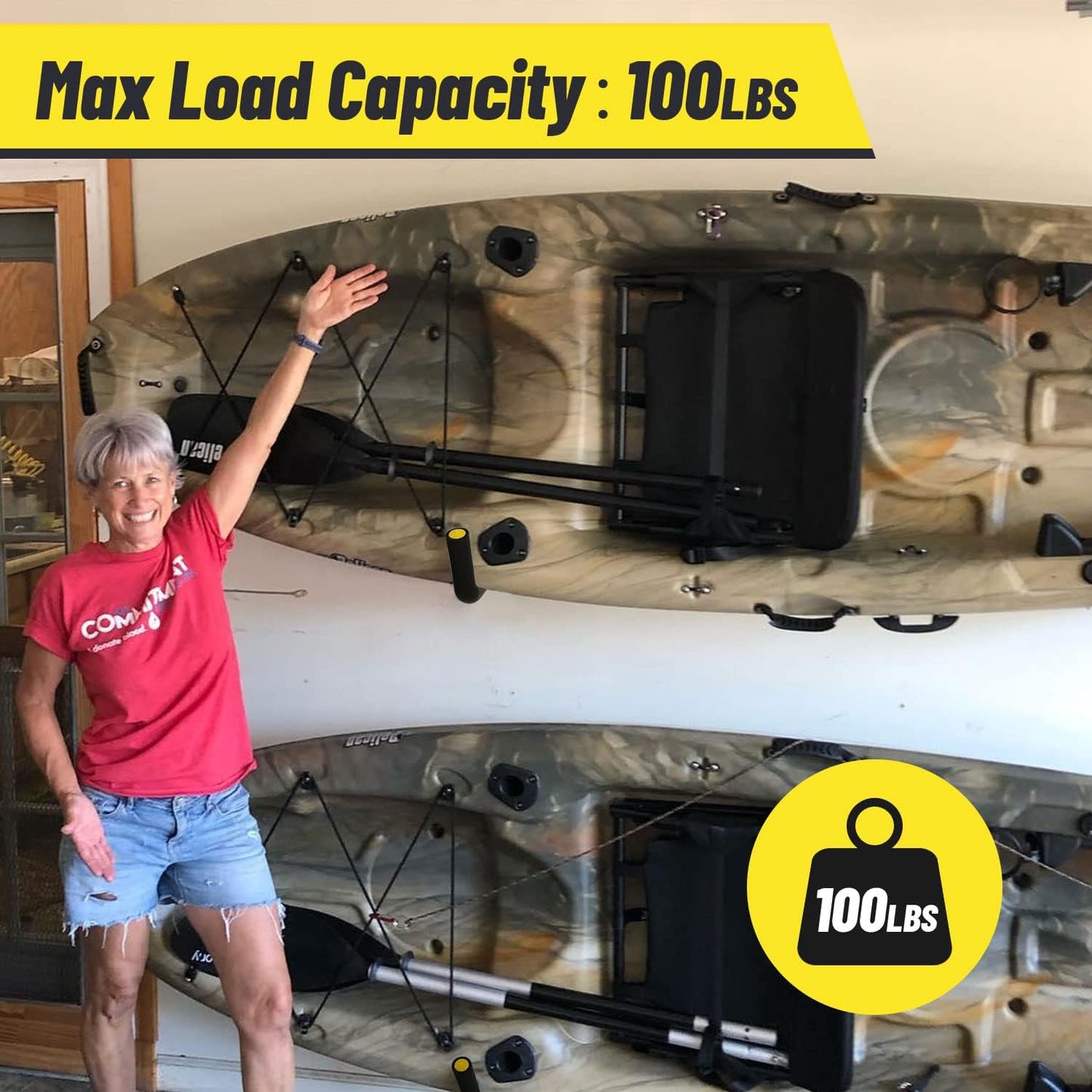 GEEDAR 100 LB Capacity (15") Heavy Duty Garage Storage Hooks (4packs) Kayak Storage Hanger Wall Mounted Rack for Hanging Ladders, Bikes