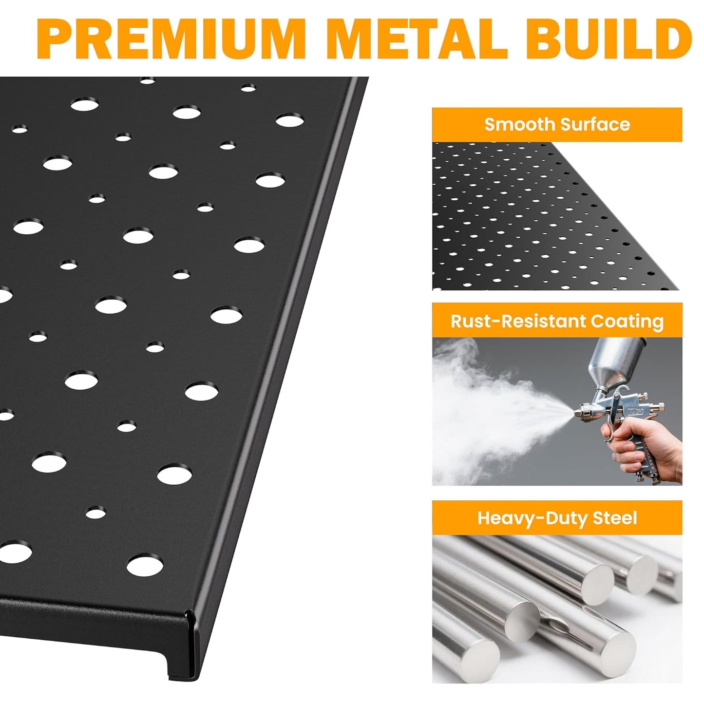 Pegboard Smith Metal Pegboard Panels, 16" x 12" Heavy-Duty Steel Peg Boards for Garage Tool Storage, Wall-Mounted Pegboard Organizer System (Pack of 4, Black)